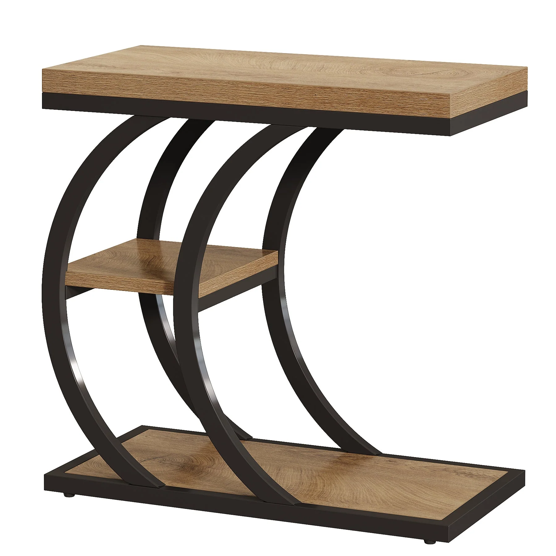 C-Space 3-Tier End Table, A Narrow C-Shaped Wood & Metal Side Table for Small Spaces - Image 18
