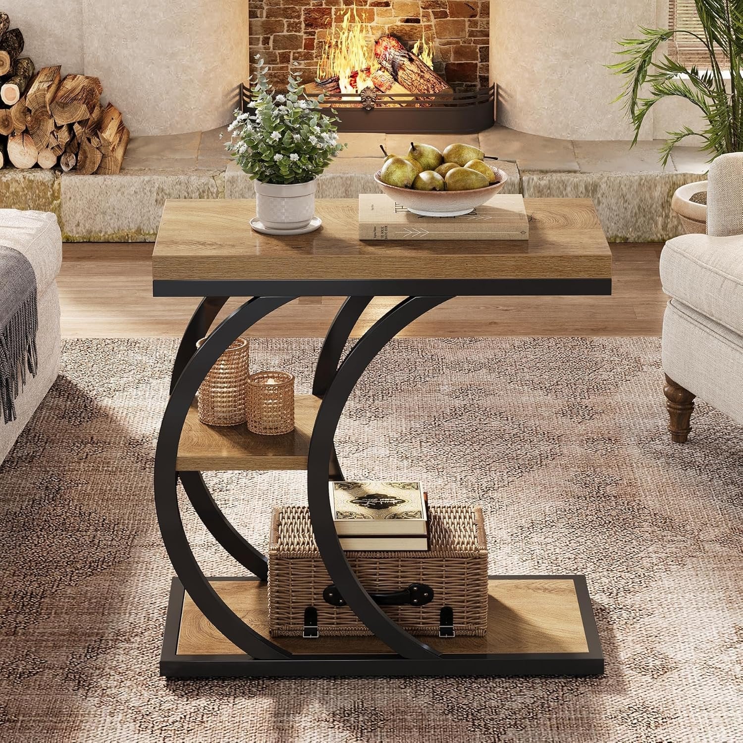 C-Space 3-Tier End Table, A Narrow C-Shaped Wood & Metal Side Table for Small Spaces - Image 3
