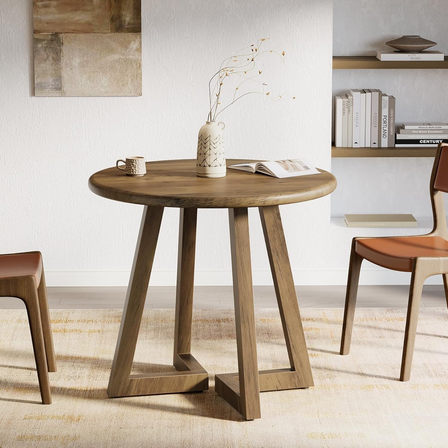 Compact Round Conference Table, 31.5-Inch Office Meeting Desk for Four People in Brown - Image 4