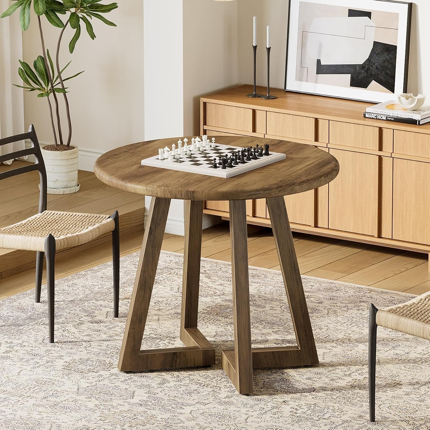 Compact Round Conference Table, 31.5-Inch Office Meeting Desk for Four People in Brown - Image 6