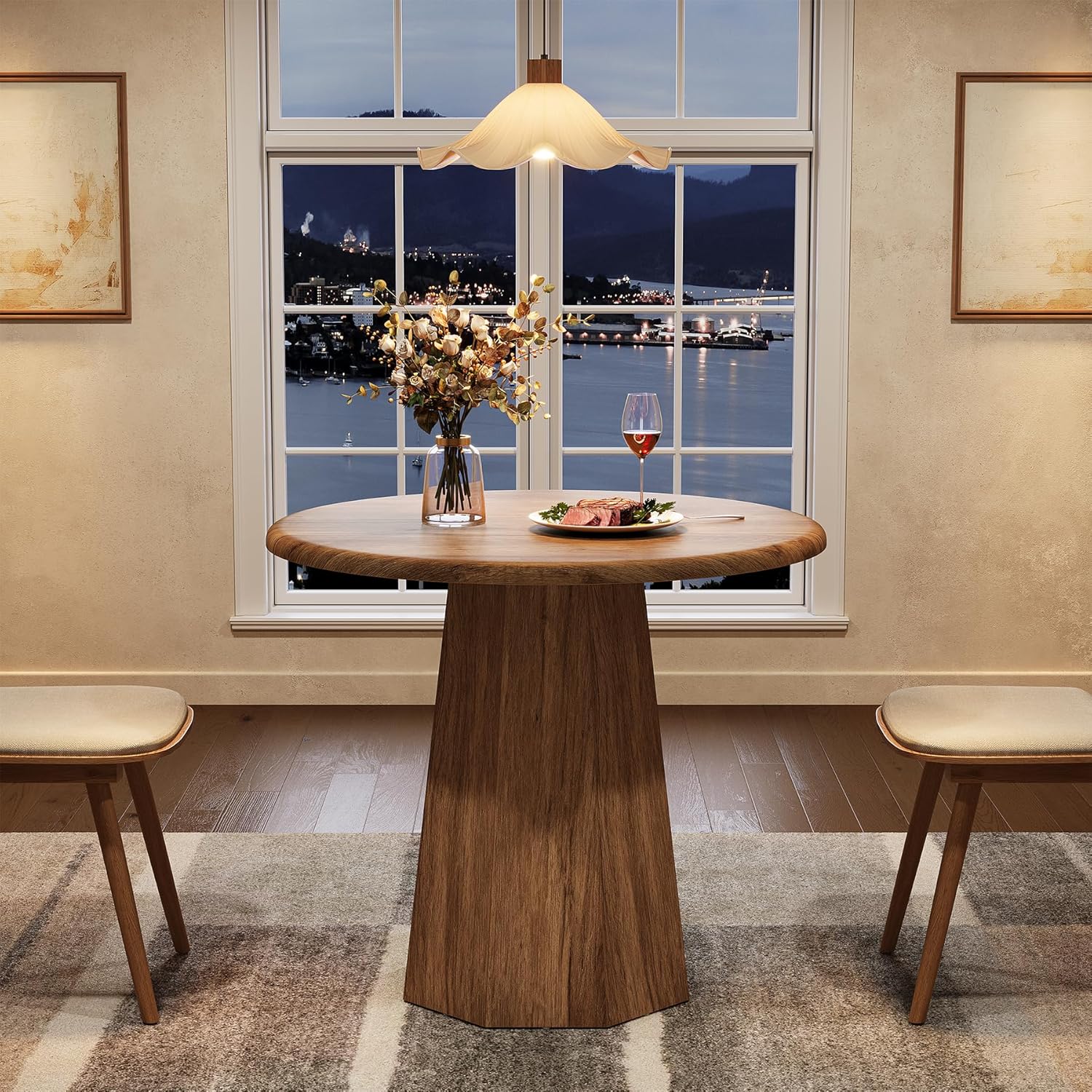 Compact Round Dining Table 31.5", Octagonal Base Kitchen Table for 2-4 People - Image 4