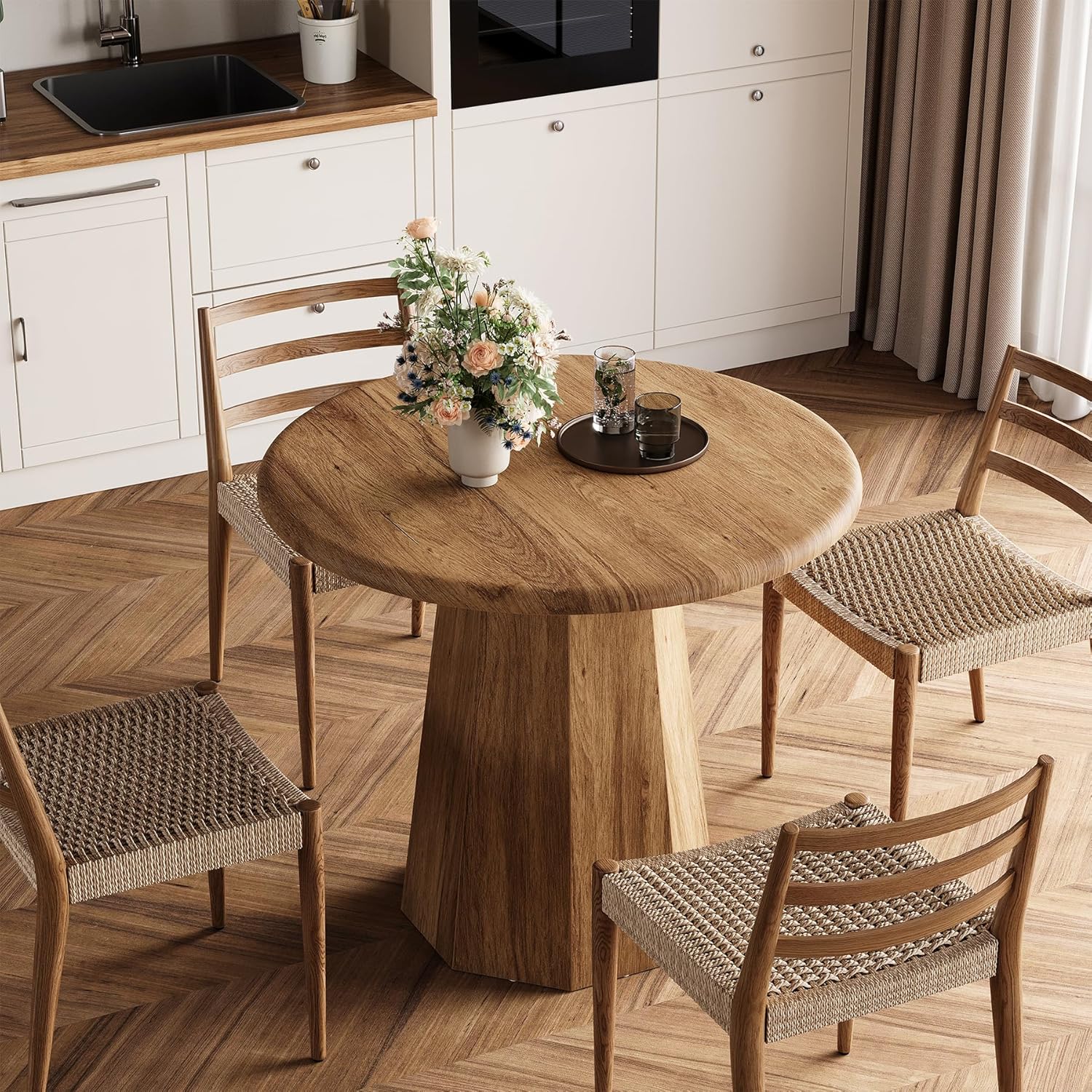 Compact Round Dining Table 31.5", Octagonal Base Kitchen Table for 2-4 People - Image 5