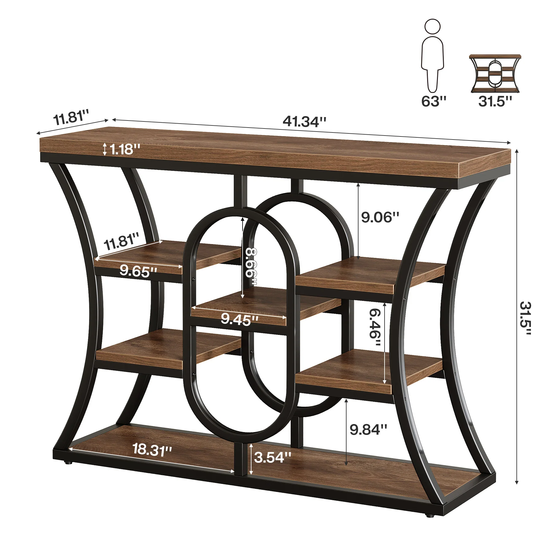 Tribesigns 41.3" Sofa Table, Industrial Console Table with Shelves - Image 2