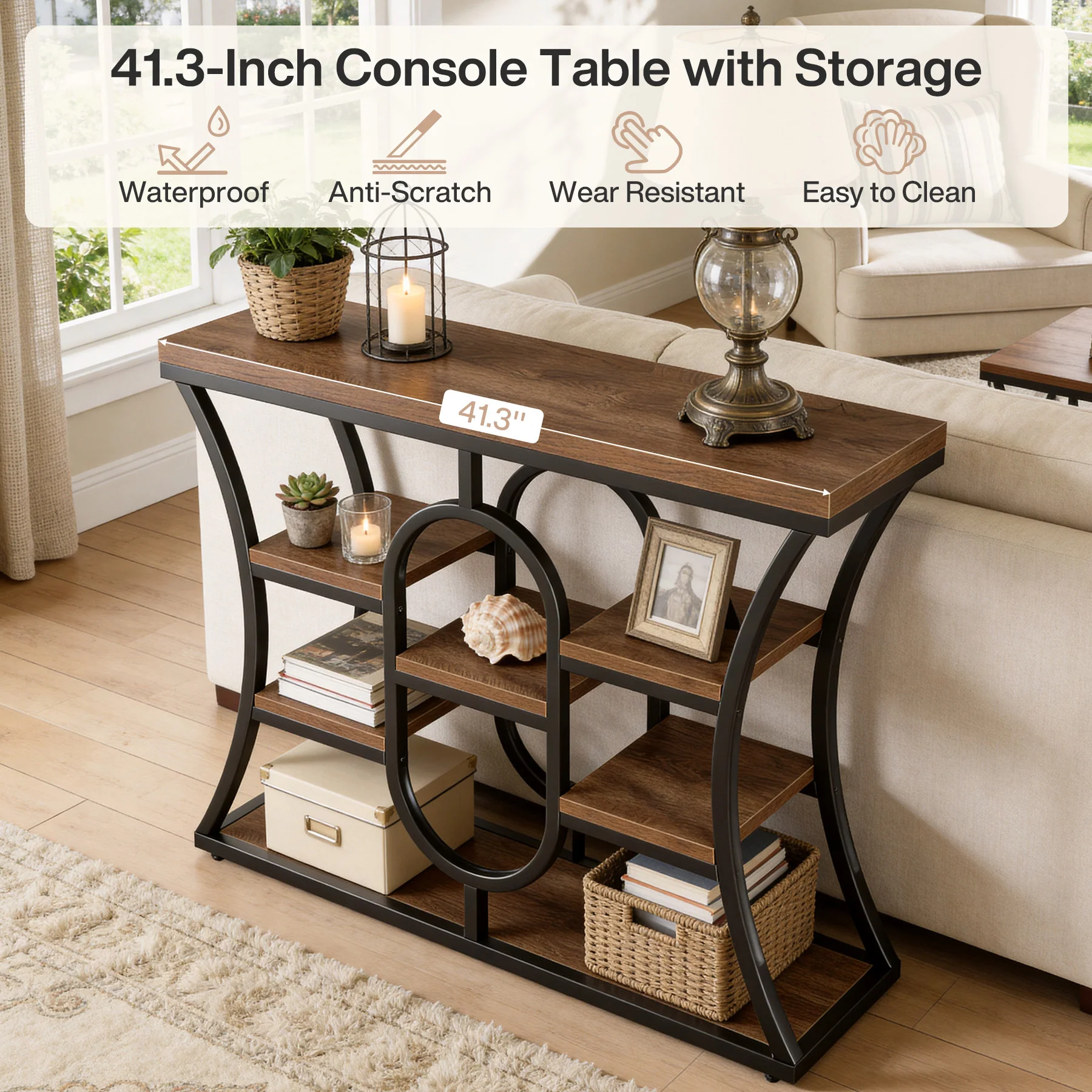 Tribesigns 41.3" Sofa Table, Industrial Console Table with Shelves - Image 4