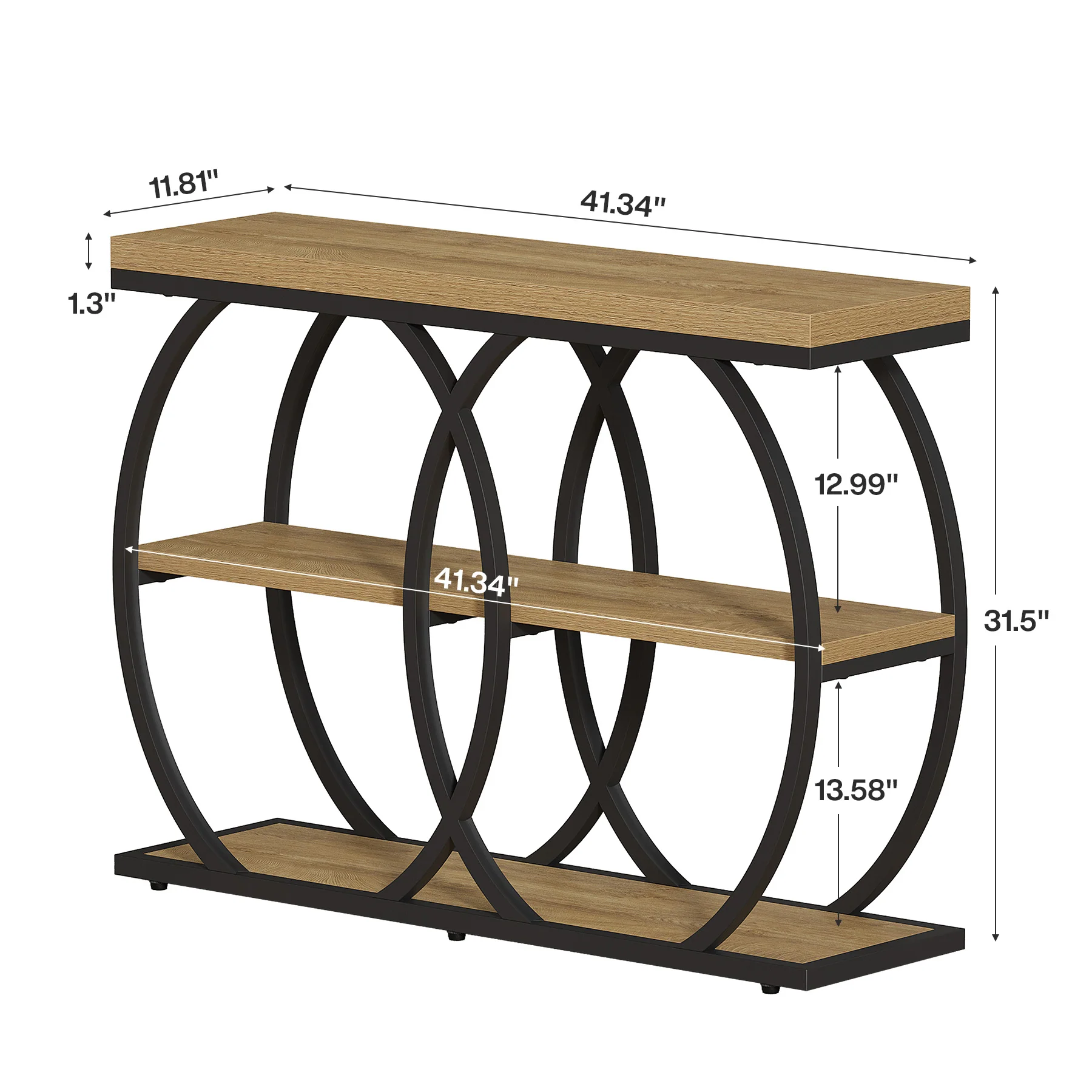 41.3" Industrial Console Table with 3-Tier Storage, Entryway Table for Living Room Hallway Foyer - Image 2