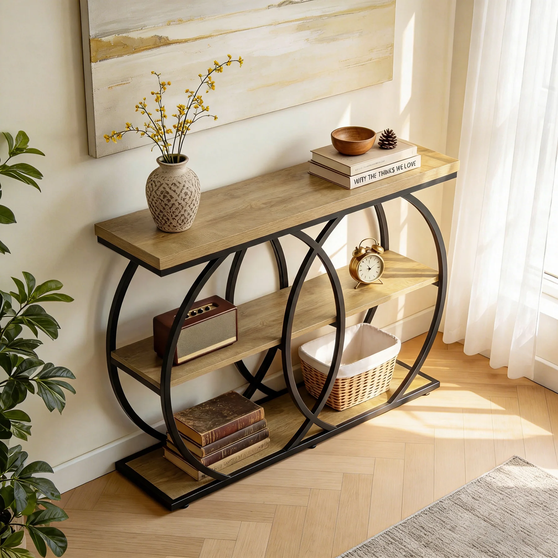 41.3" Industrial Console Table with 3-Tier Storage, Entryway Table for Living Room Hallway Foyer - Image 4