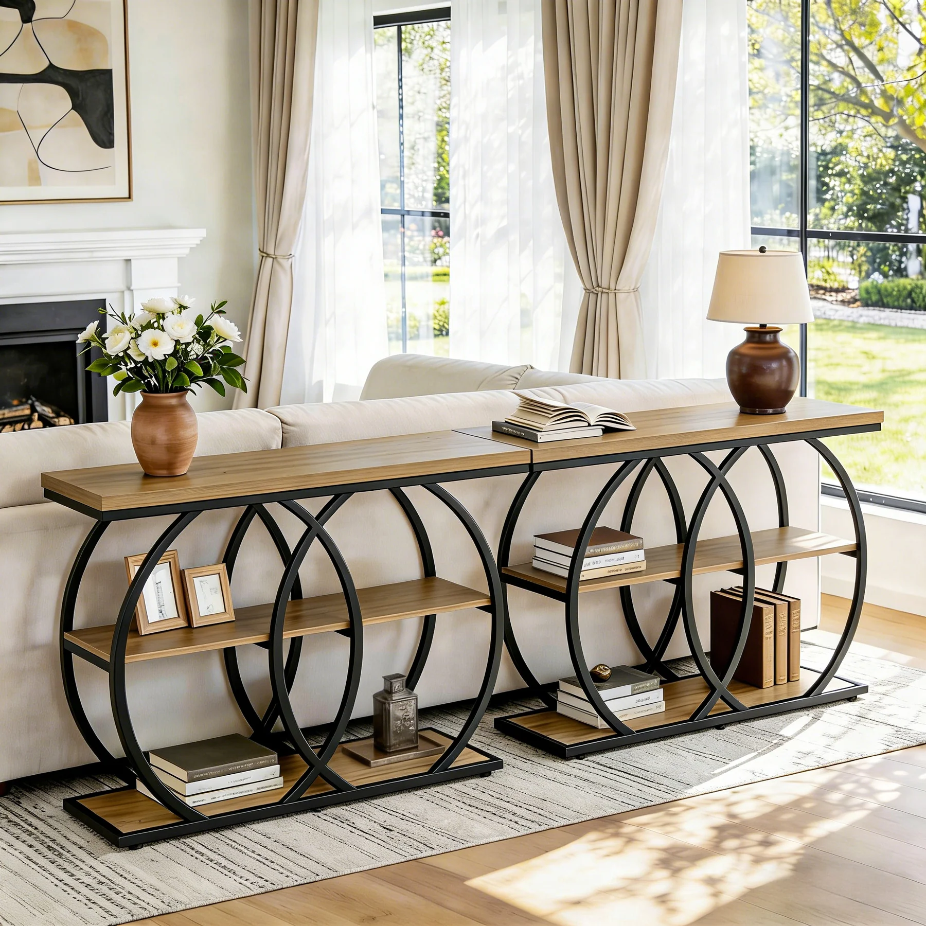 41.3" Industrial Console Table with 3-Tier Storage, Entryway Table for Living Room Hallway Foyer - Image 5