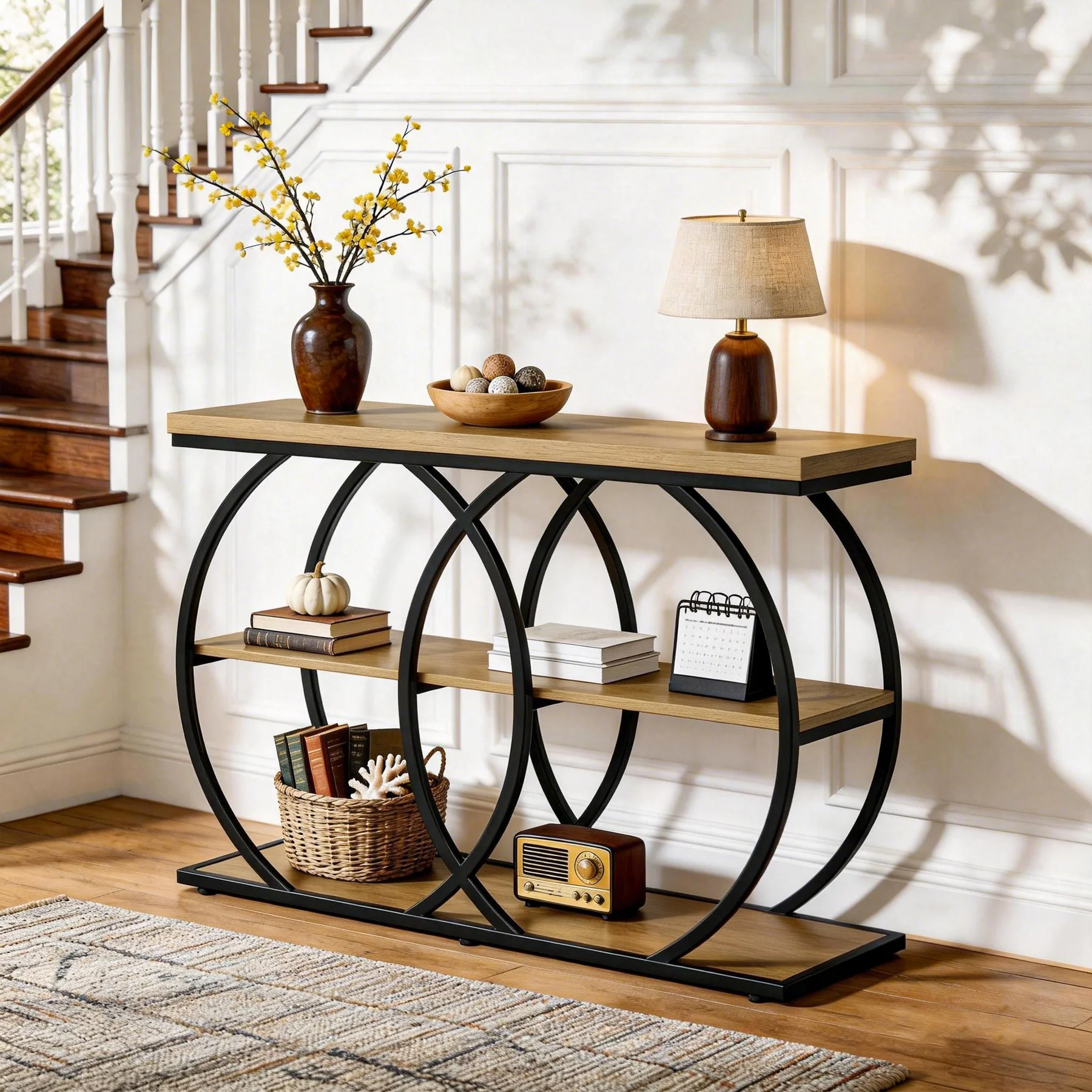 41.3" Industrial Console Table with 3-Tier Storage, Entryway Table for Living Room Hallway Foyer - Image 6