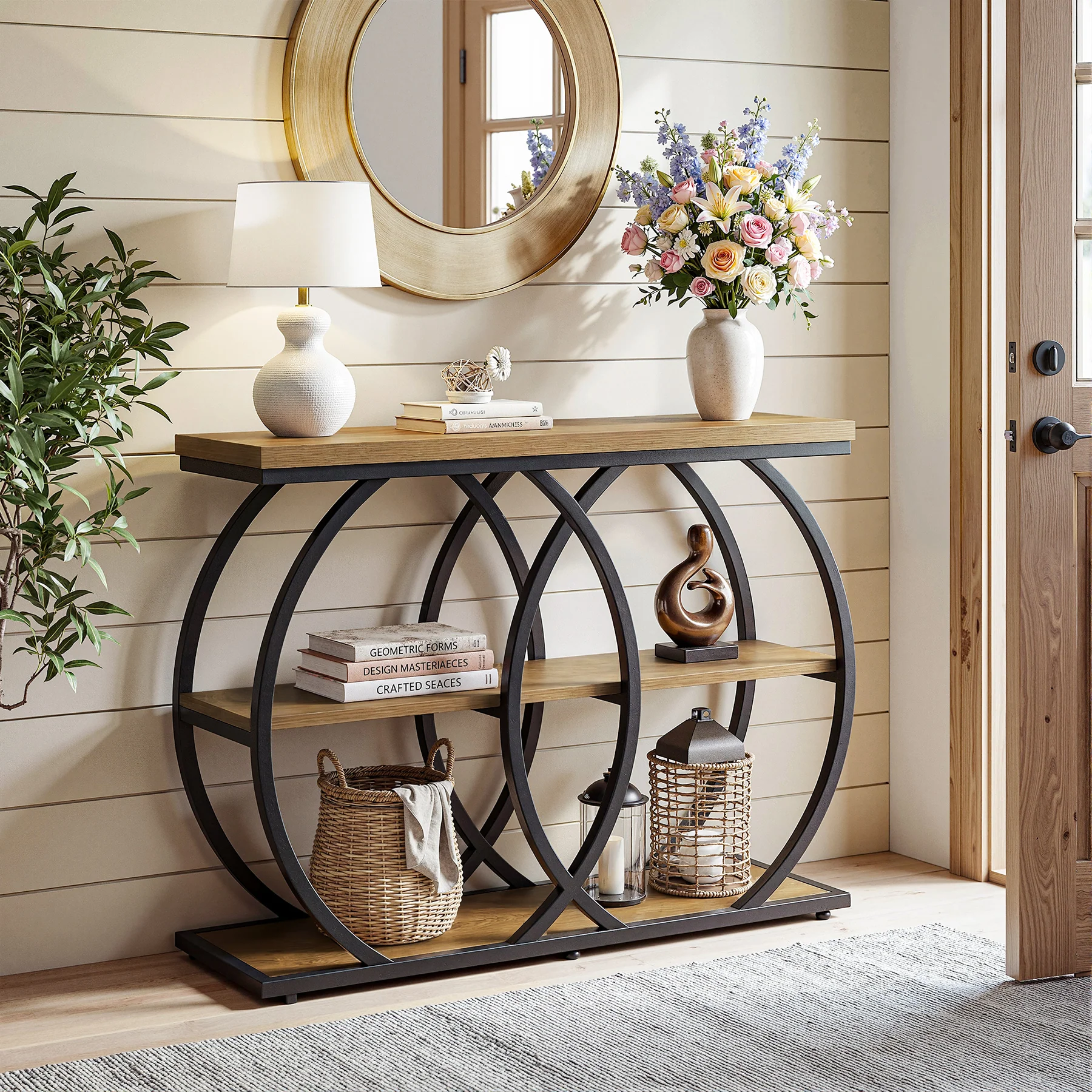 41.3" Industrial Console Table with 3-Tier Storage, Entryway Table for Living Room Hallway Foyer - Image 7