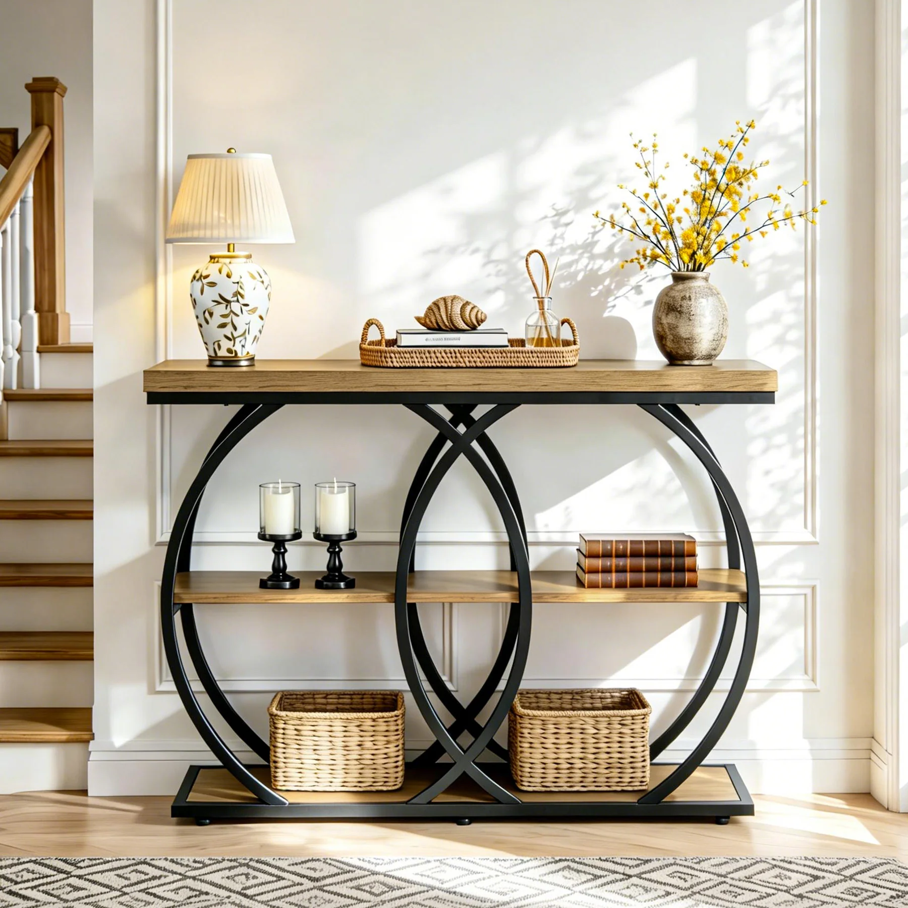 41.3" Industrial Console Table with 3-Tier Storage, Entryway Table for Living Room Hallway Foyer - Image 8