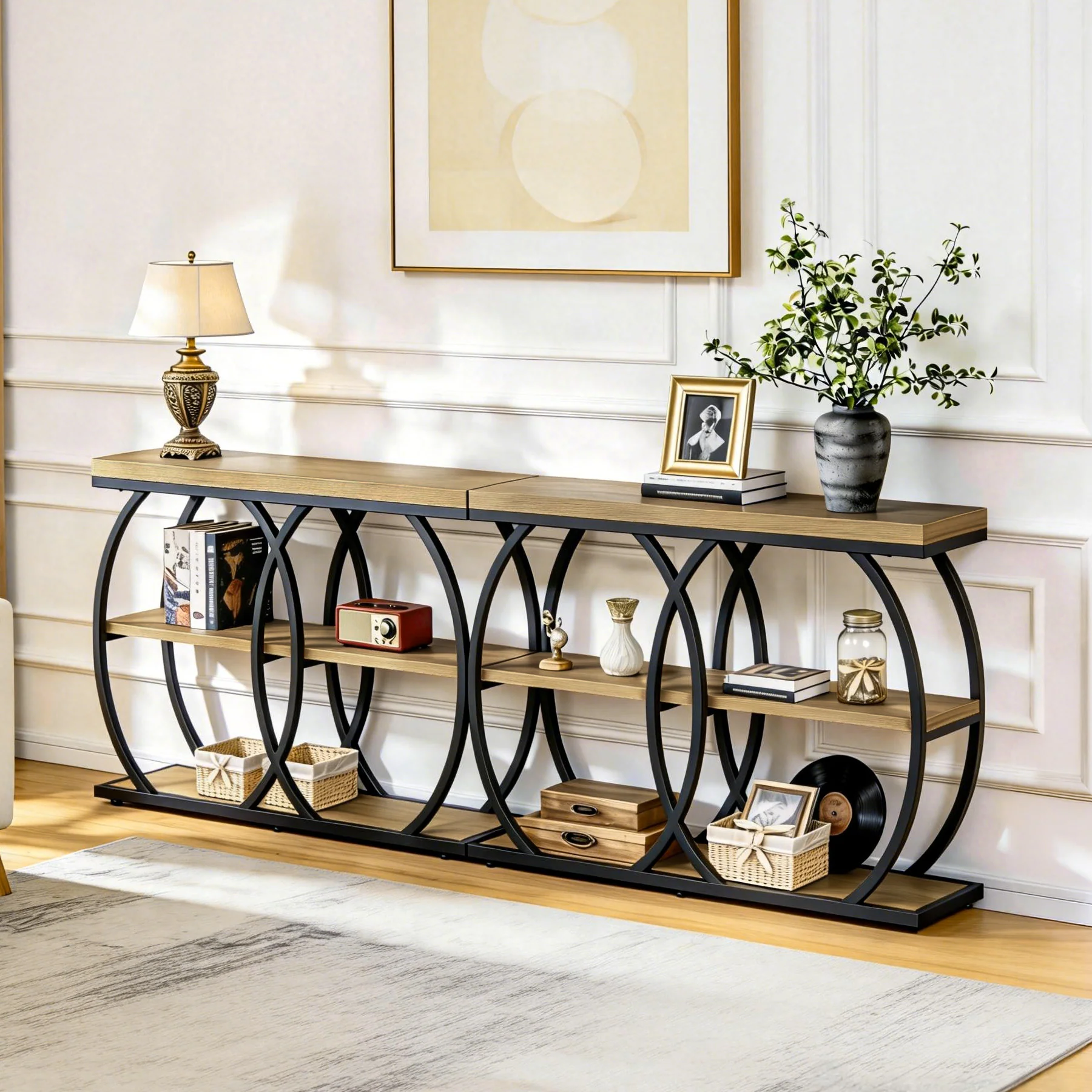 41.3" Industrial Console Table with 3-Tier Storage, Entryway Table for Living Room Hallway Foyer - Image 9