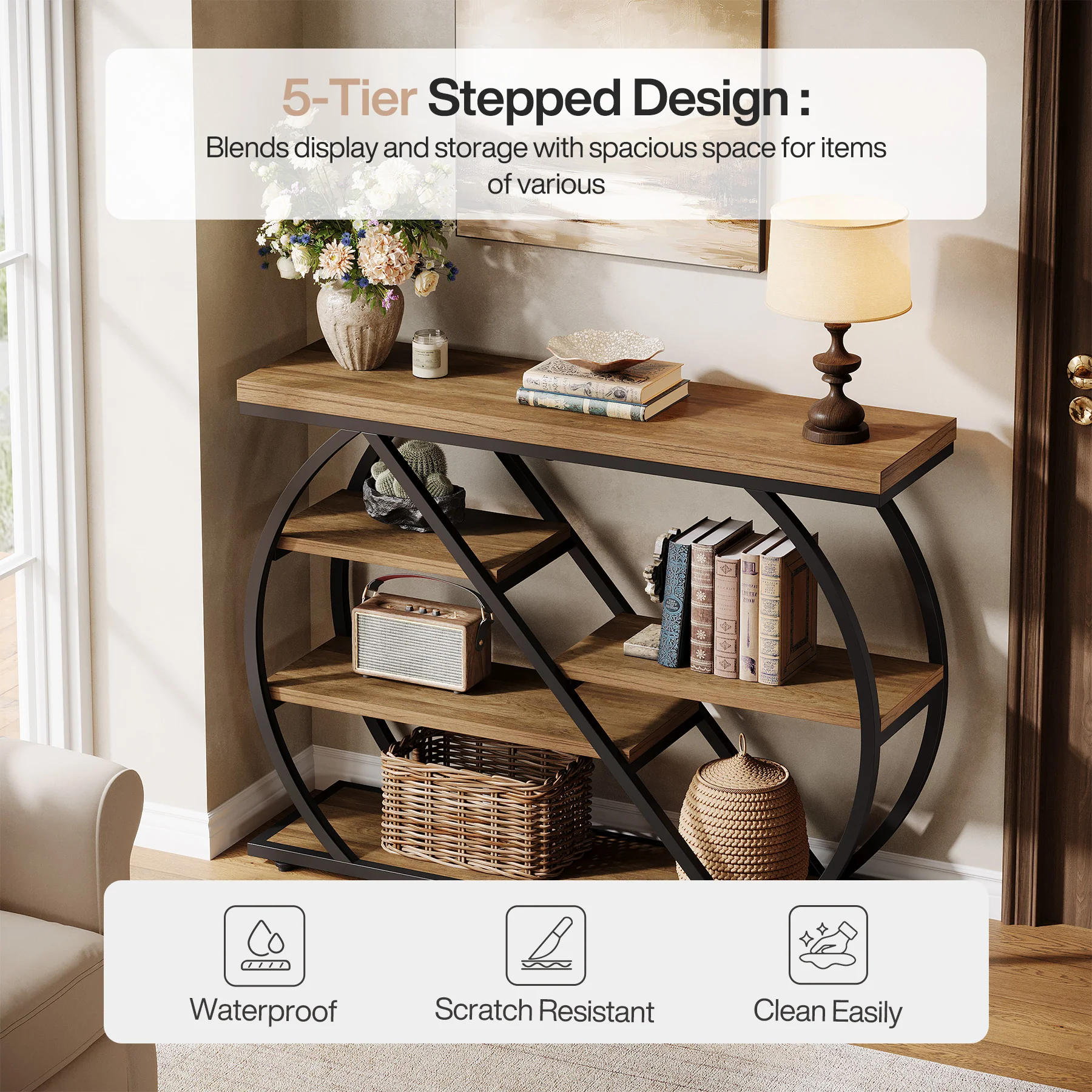 Tribesigns 41.3" Console Table, 5-Tier Industrial Entryway Table for Hallway - Image 8