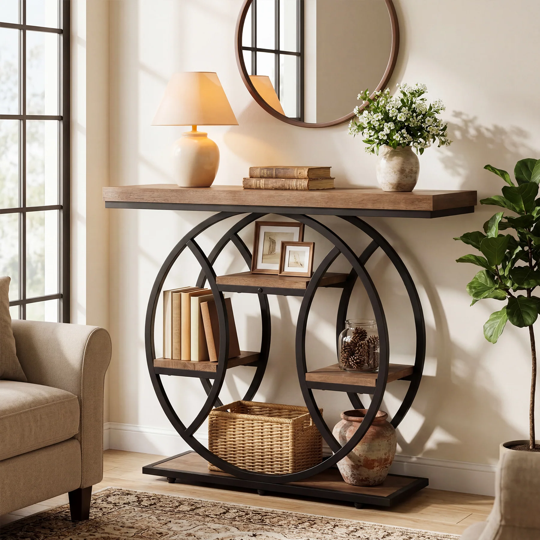 41.3" Industrial Console Table with 4-Tier Storage, Entryway Sofa Table for Hallway Living Room Entrance - Image 10