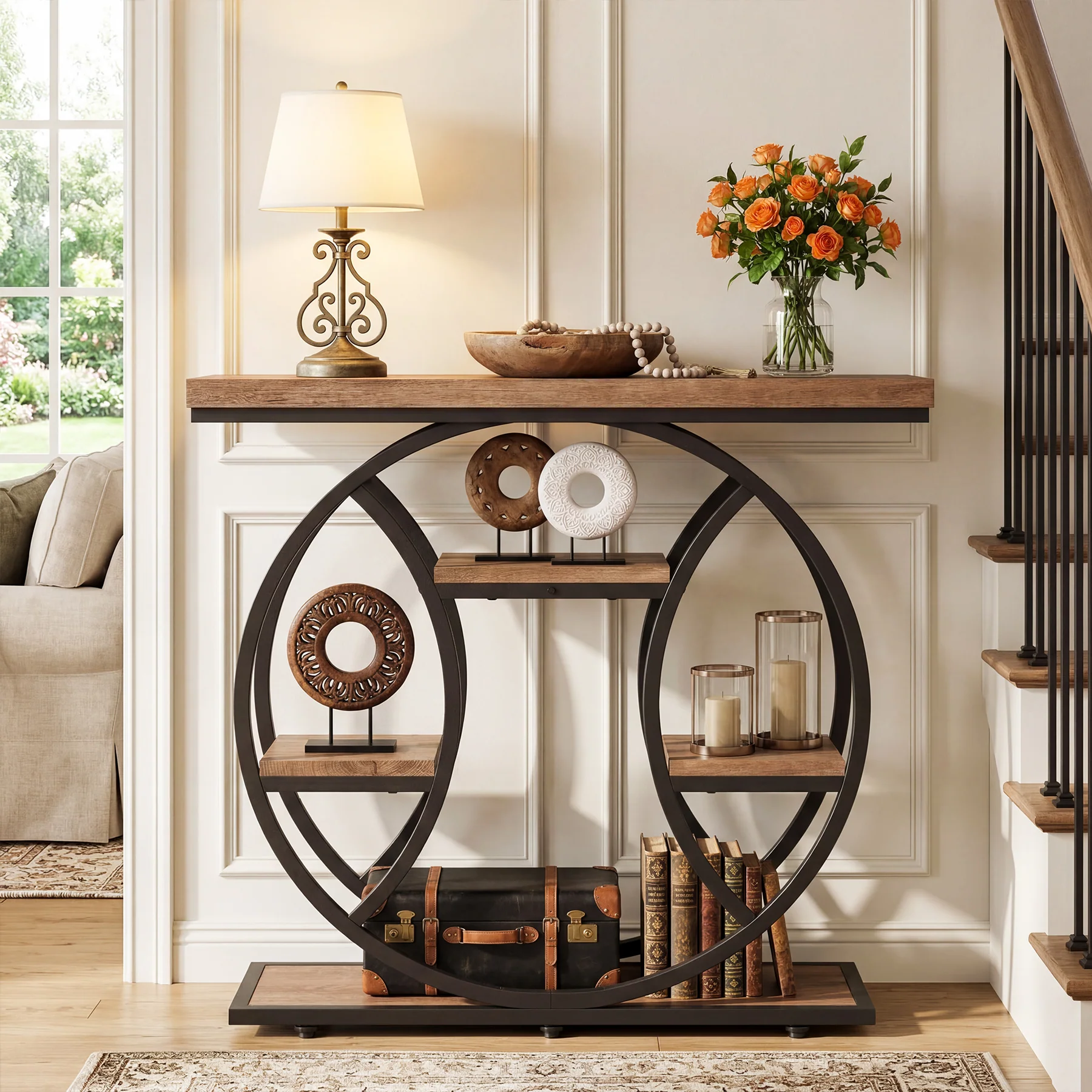 41.3" Industrial Console Table with 4-Tier Storage, Entryway Sofa Table for Hallway Living Room Entrance - Image 11