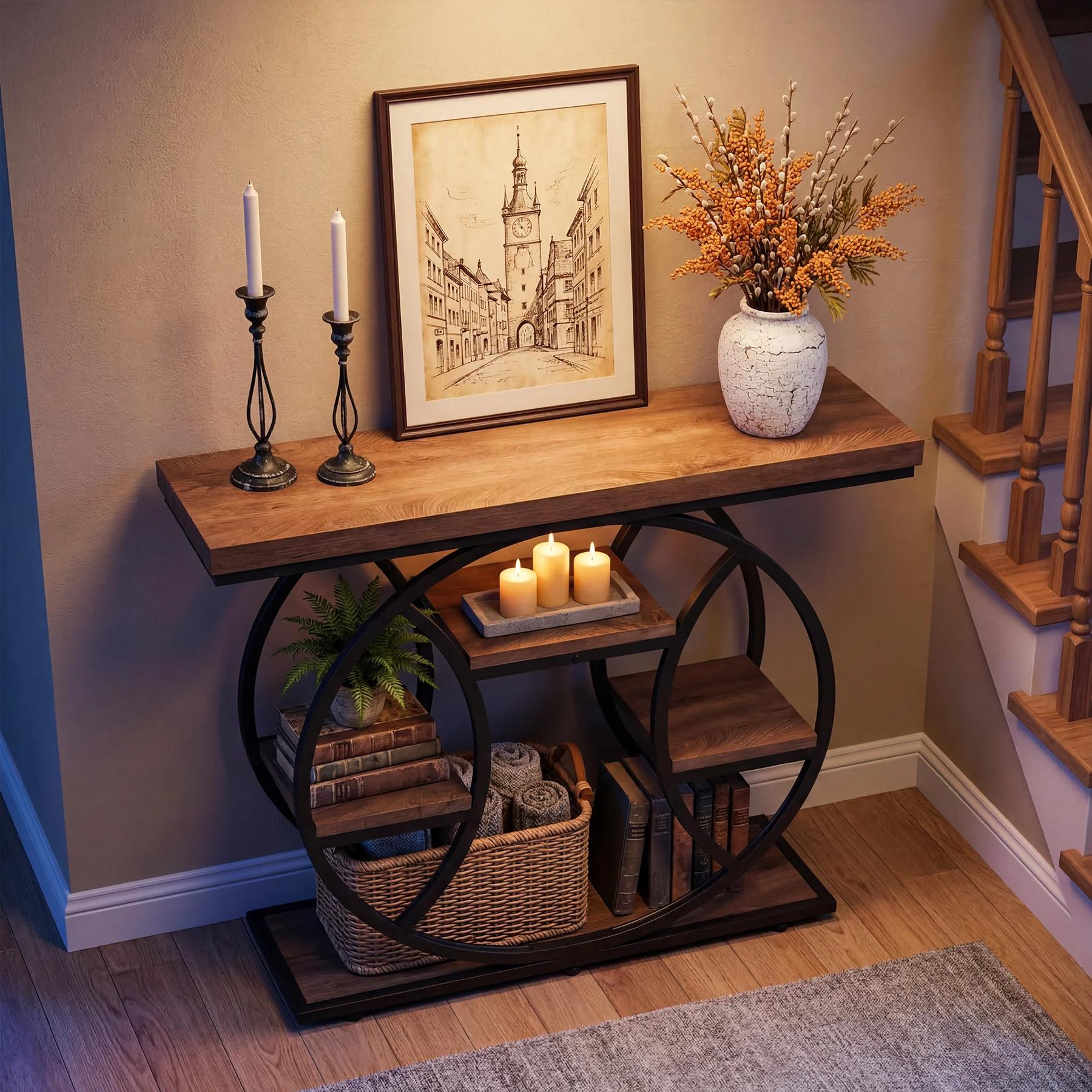 41.3" Industrial Console Table with 4-Tier Storage, Entryway Sofa Table for Hallway Living Room Entrance - Image 12