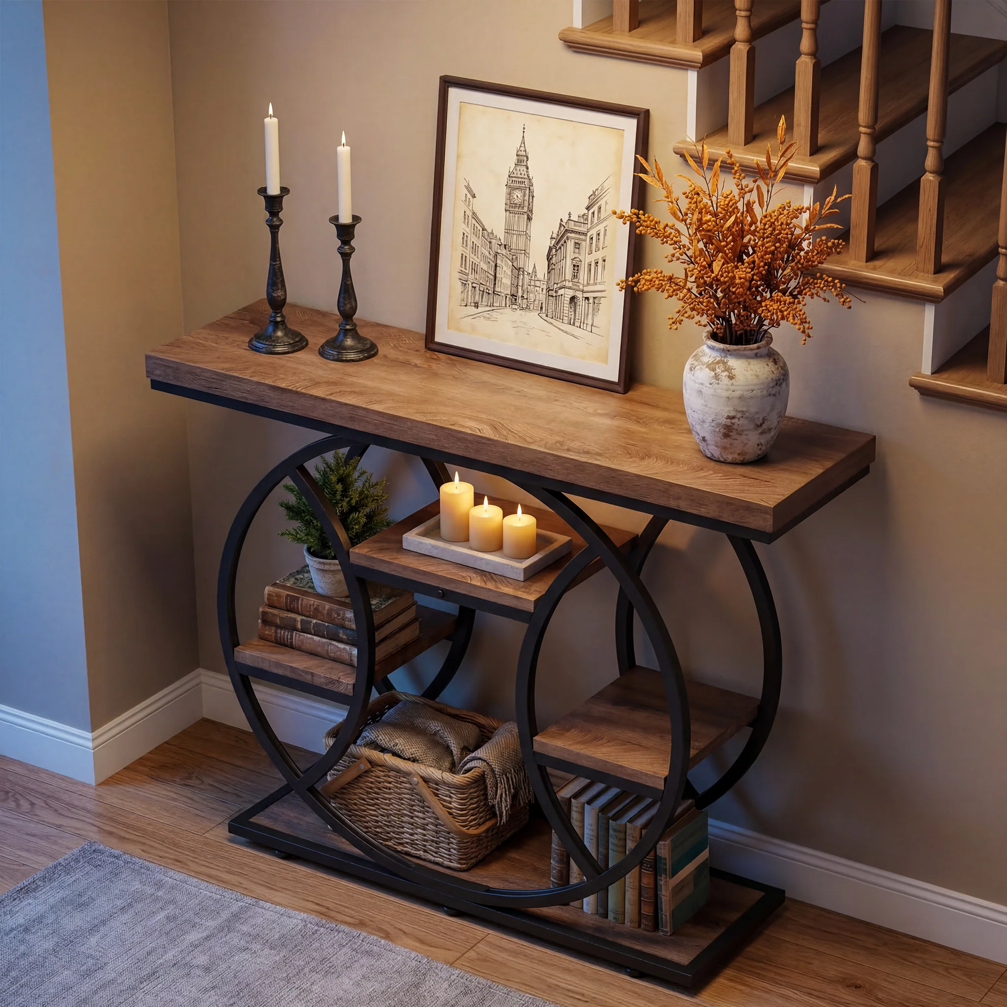 41.3" Industrial Console Table with 4-Tier Storage, Entryway Sofa Table for Hallway Living Room Entrance - Image 13