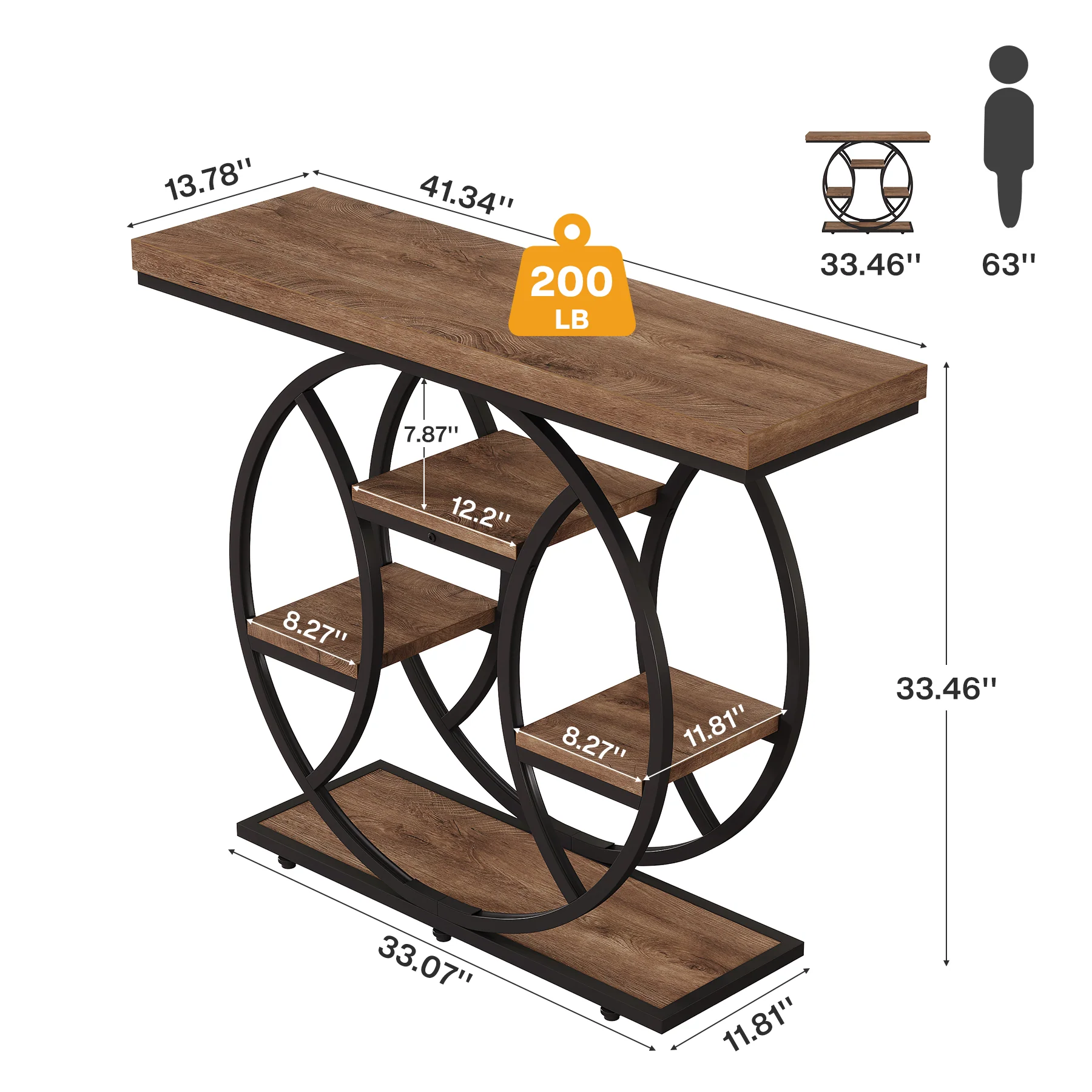 41.3" Industrial Console Table with 4-Tier Storage, Entryway Sofa Table for Hallway Living Room Entrance - Image 2