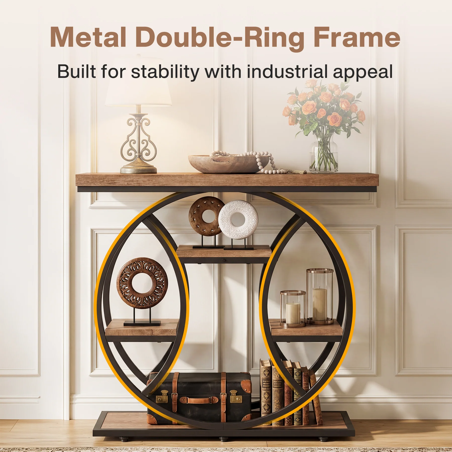 41.3" Industrial Console Table with 4-Tier Storage, Entryway Sofa Table for Hallway Living Room Entrance - Image 4