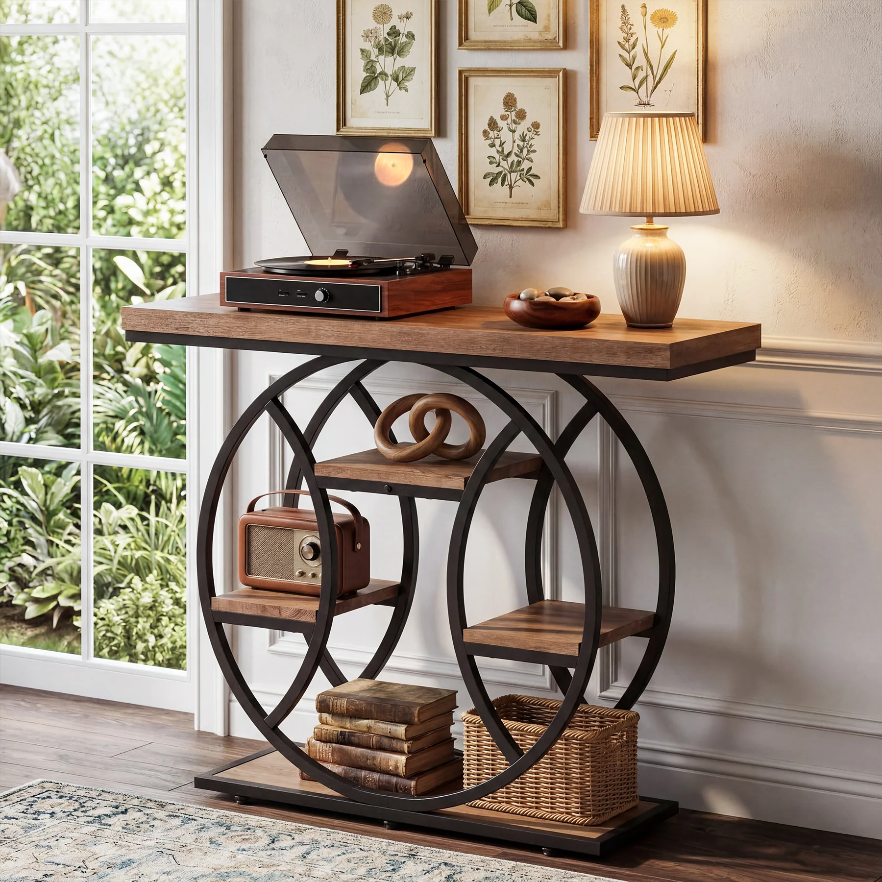 41.3" Industrial Console Table with 4-Tier Storage, Entryway Sofa Table for Hallway Living Room Entrance - Image 5