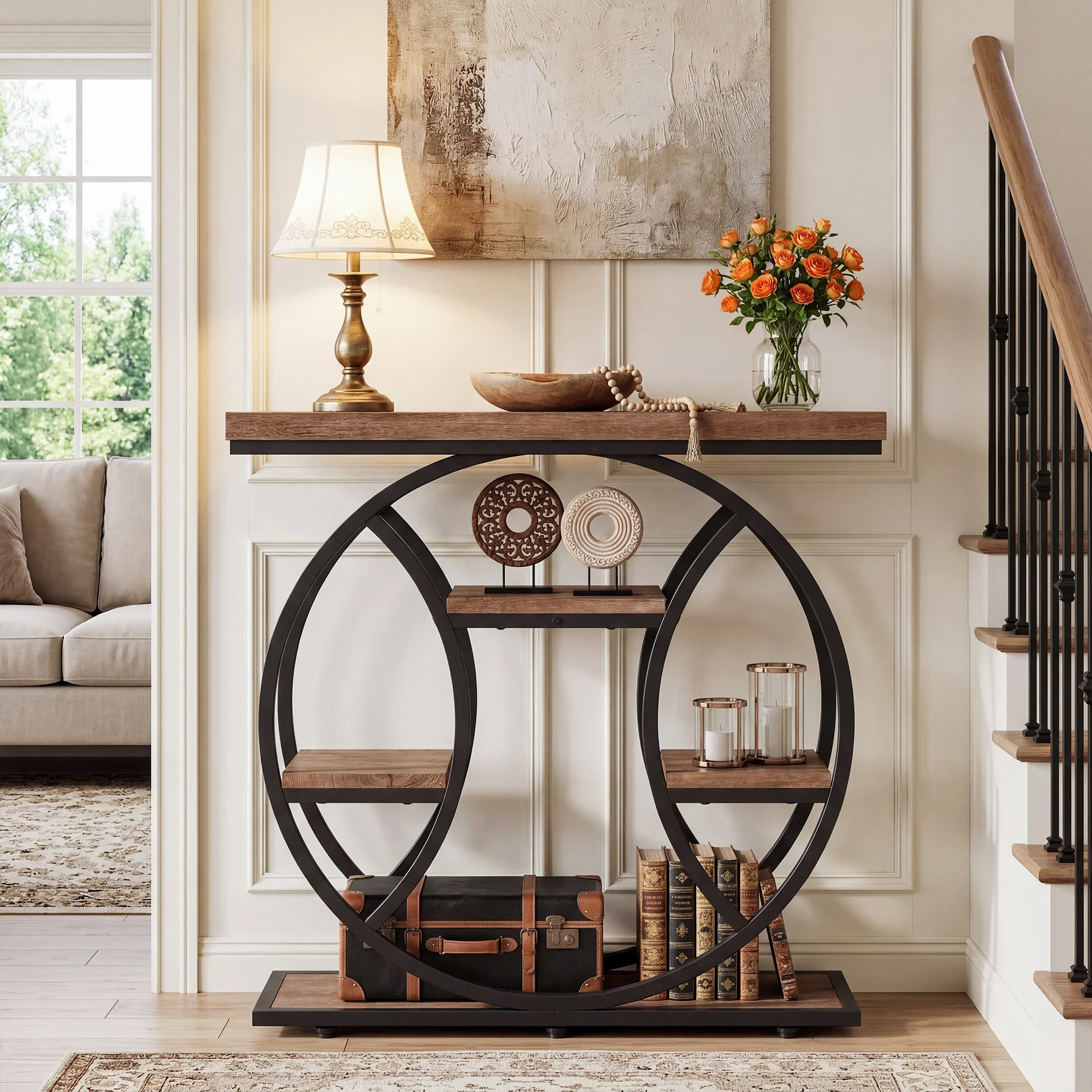 41.3" Industrial Console Table with 4-Tier Storage, Entryway Sofa Table for Hallway Living Room Entrance - Image 6