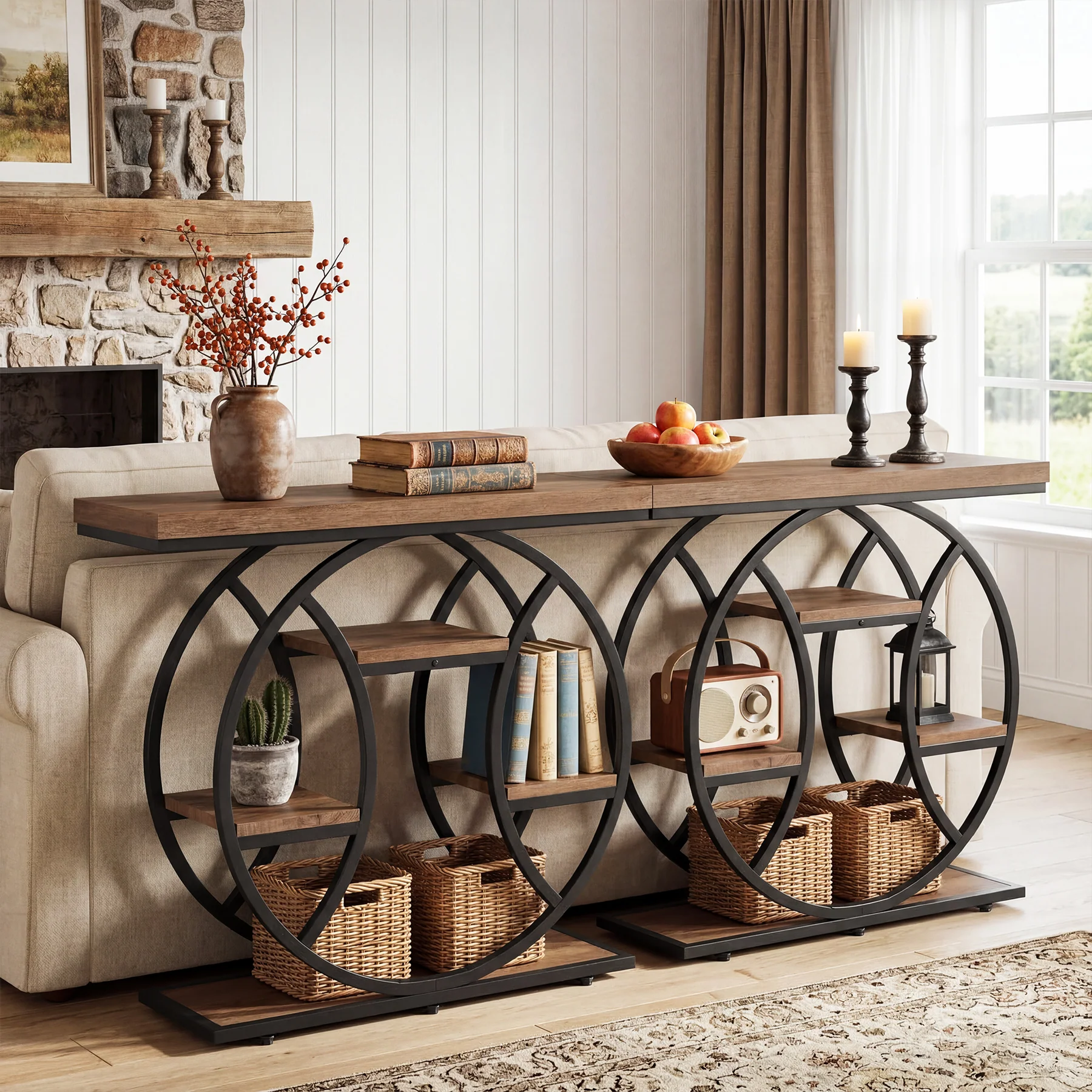 41.3" Industrial Console Table with 4-Tier Storage, Entryway Sofa Table for Hallway Living Room Entrance - Image 7