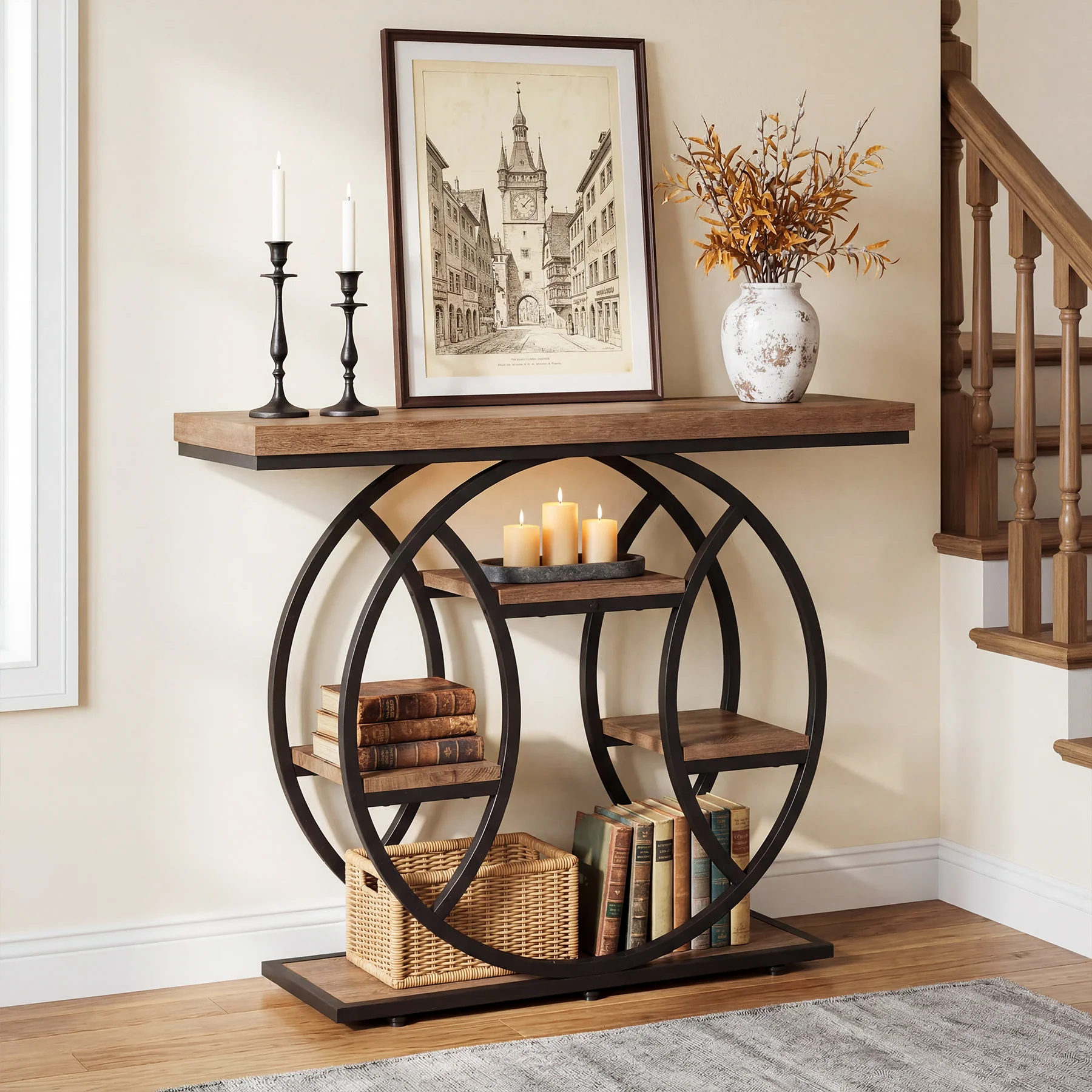 41.3" Industrial Console Table with 4-Tier Storage, Entryway Sofa Table for Hallway Living Room Entrance - Image 8