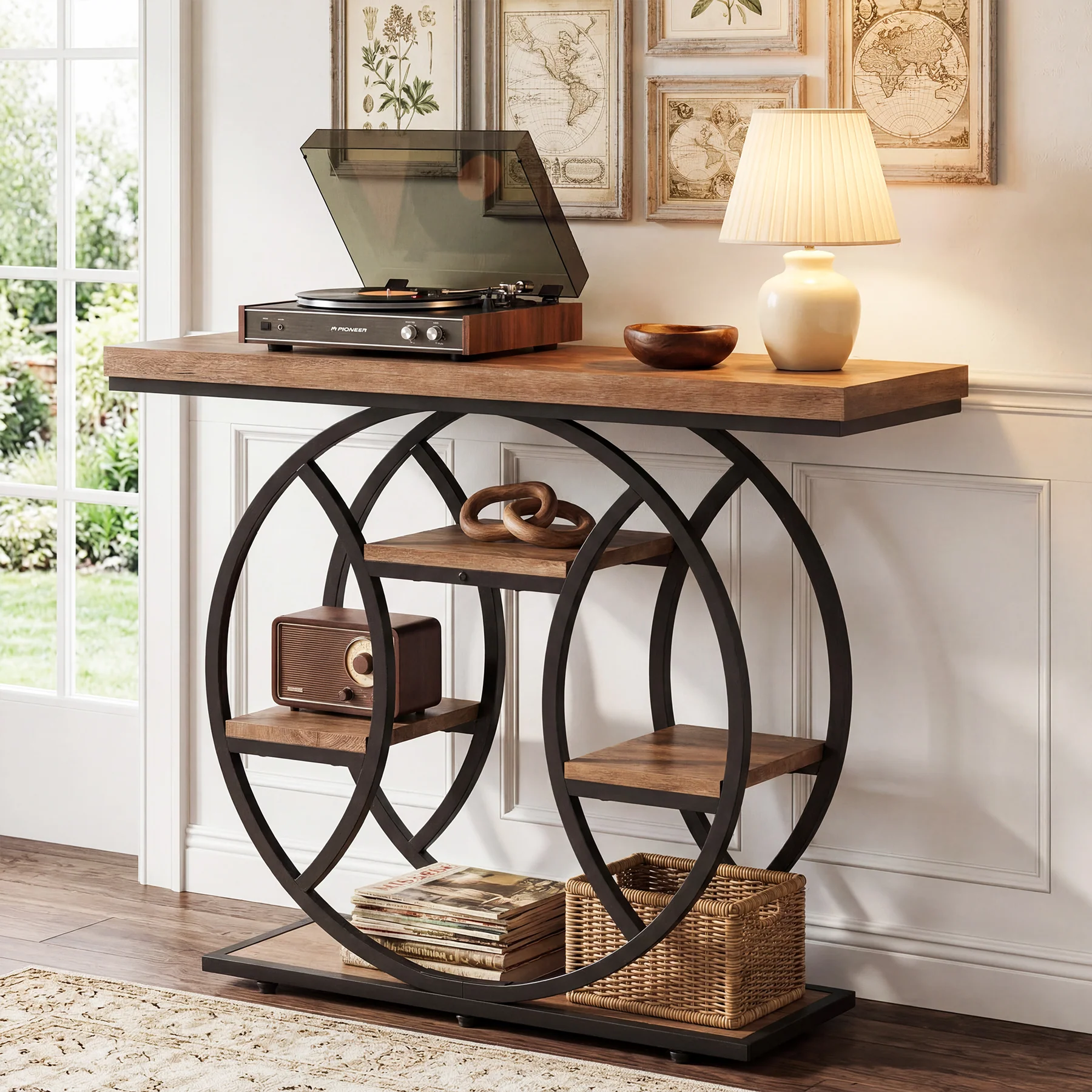 41.3" Industrial Console Table with 4-Tier Storage, Entryway Sofa Table for Hallway Living Room Entrance - Image 9