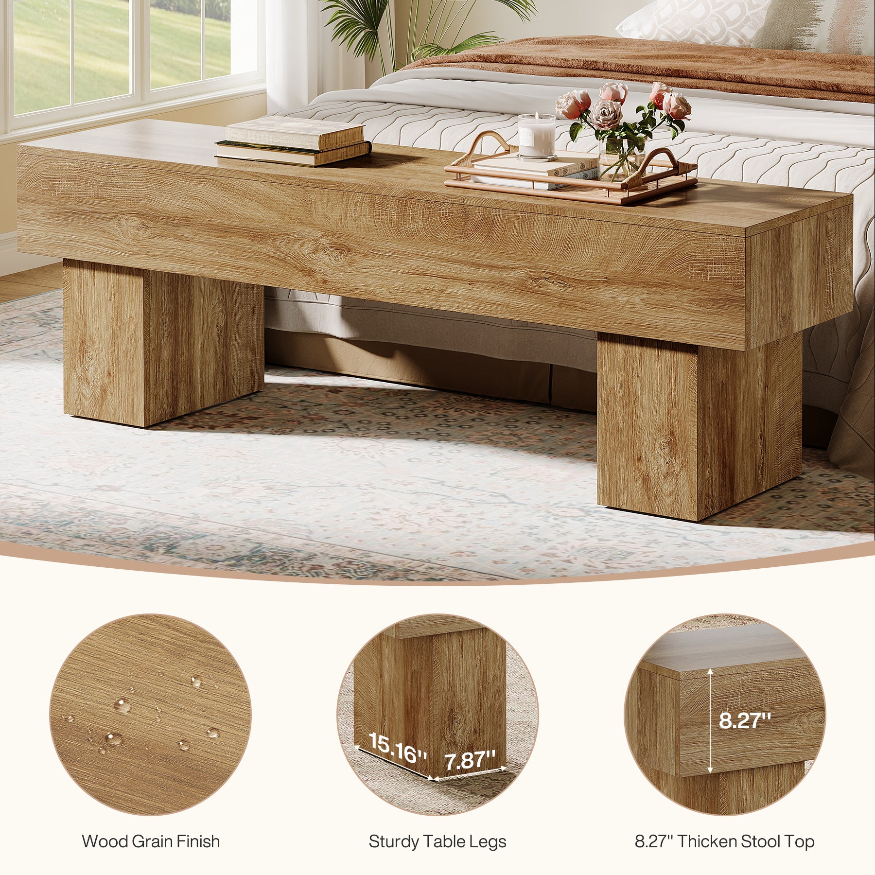 Tribesigns 62.99-Inch End of Bed Bench, Extra Long Farmhouse Wooden Bench with Shoe Storage for Bedroom - Image 4