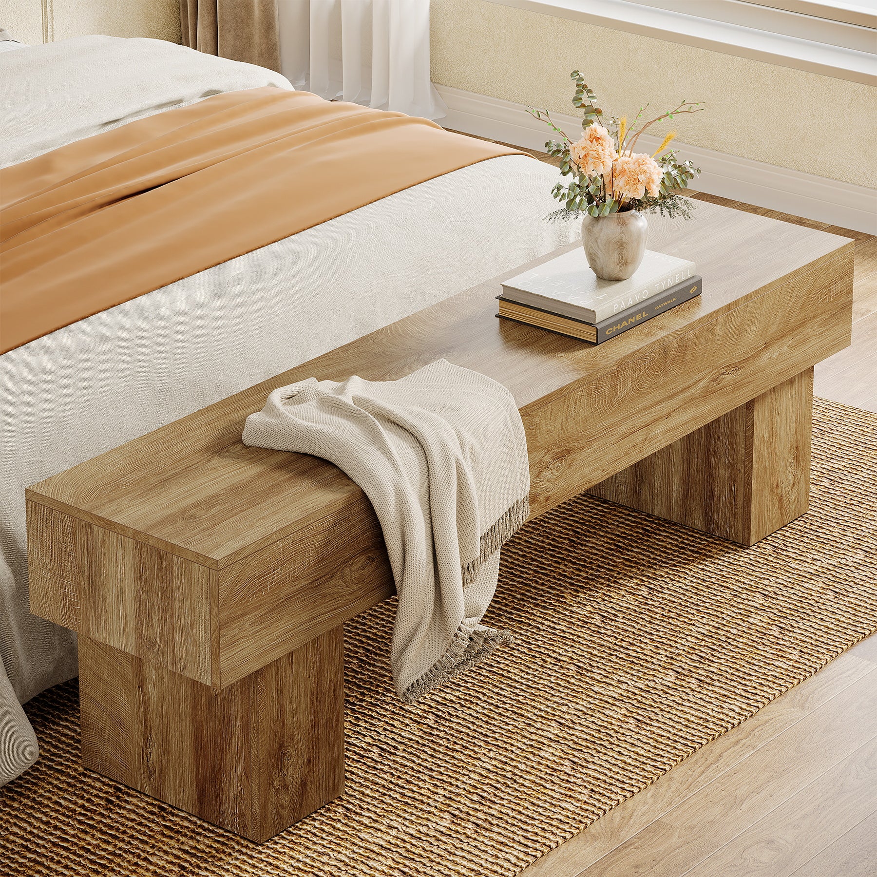 Tribesigns 62.99-Inch End of Bed Bench, Extra Long Farmhouse Wooden Bench with Shoe Storage for Bedroom - Image 5