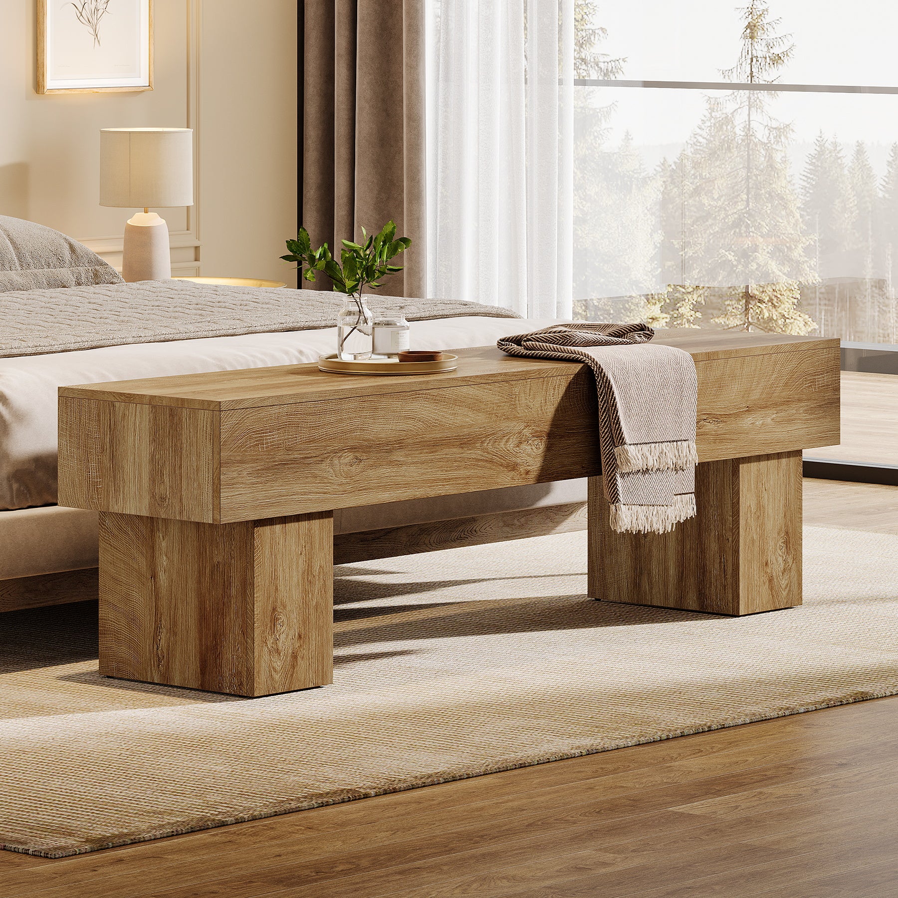 Tribesigns 62.99-Inch End of Bed Bench, Extra Long Farmhouse Wooden Bench with Shoe Storage for Bedroom - Image 7