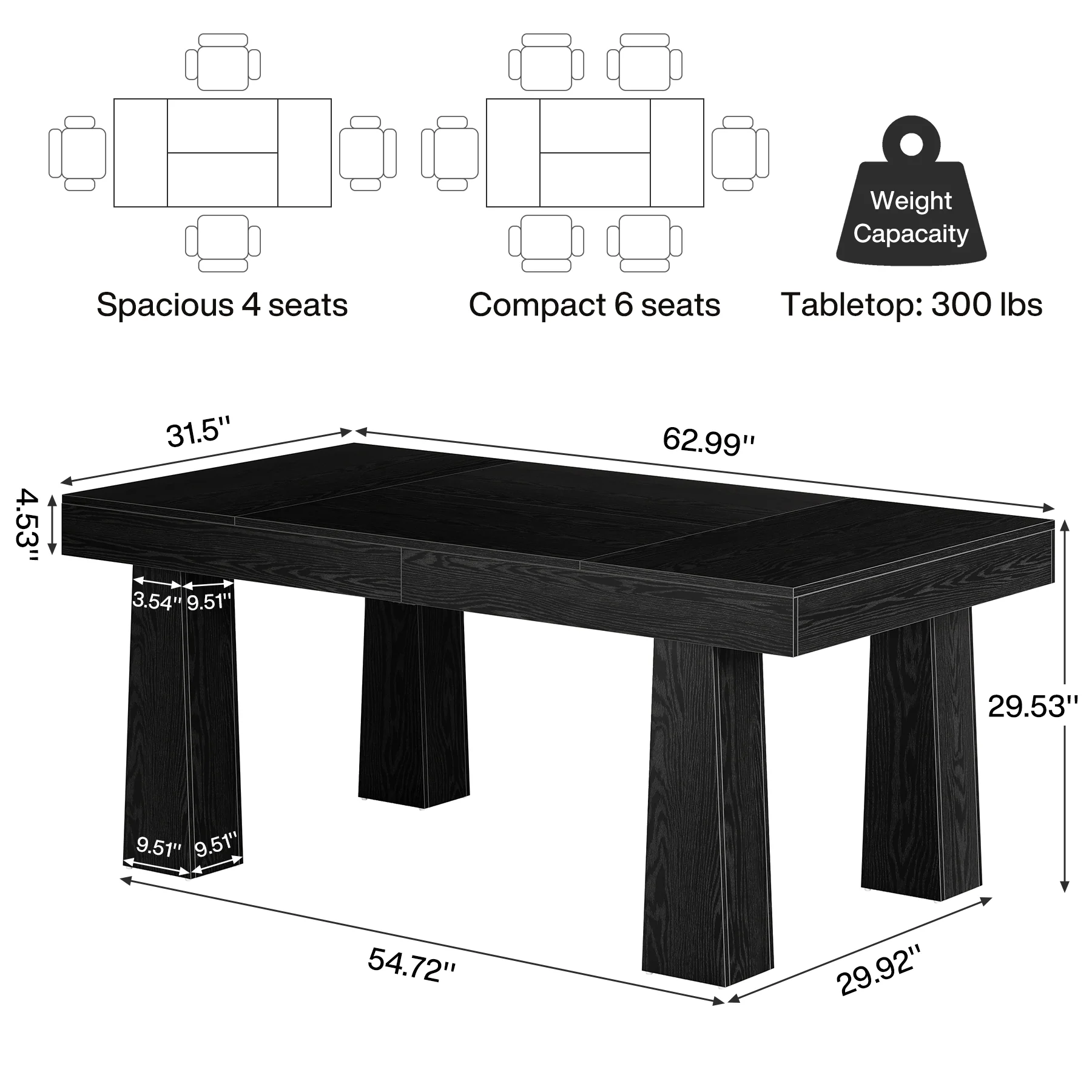 Tribesigns 63" Dining Table, Rectangular Kitchen Table for Dining Room - Image 2