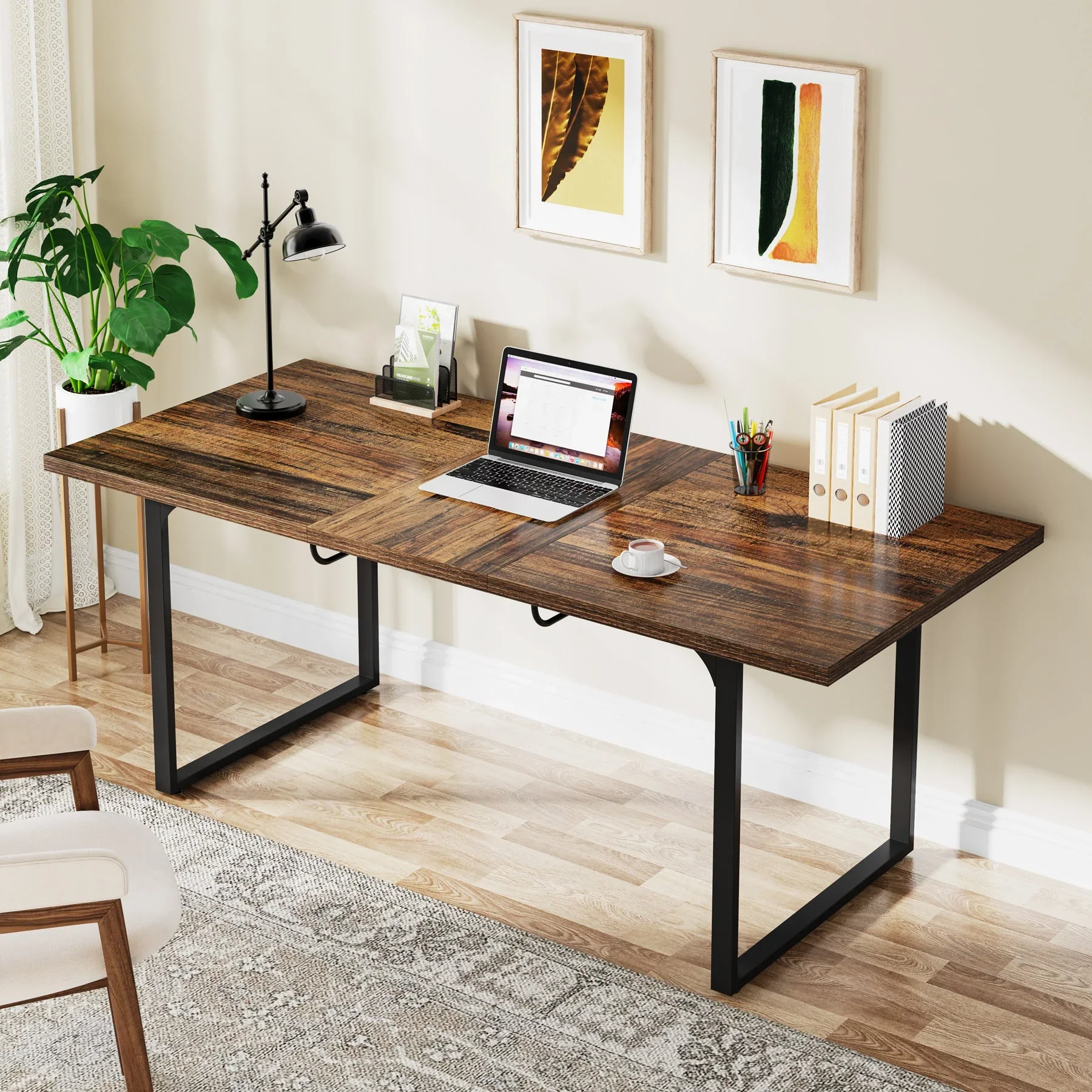 Extendable Executive Table, 63"-78" Computer Desk Office Desk - Image 4
