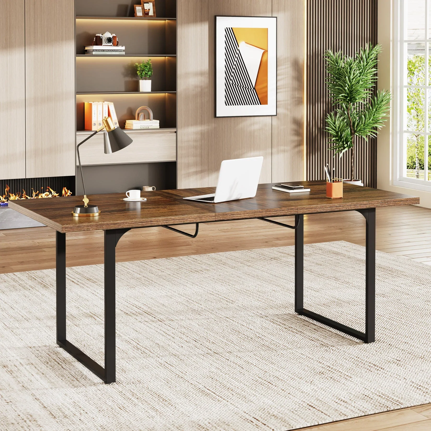 Extendable Executive Table, 63"-78" Computer Desk Office Desk - Image 5
