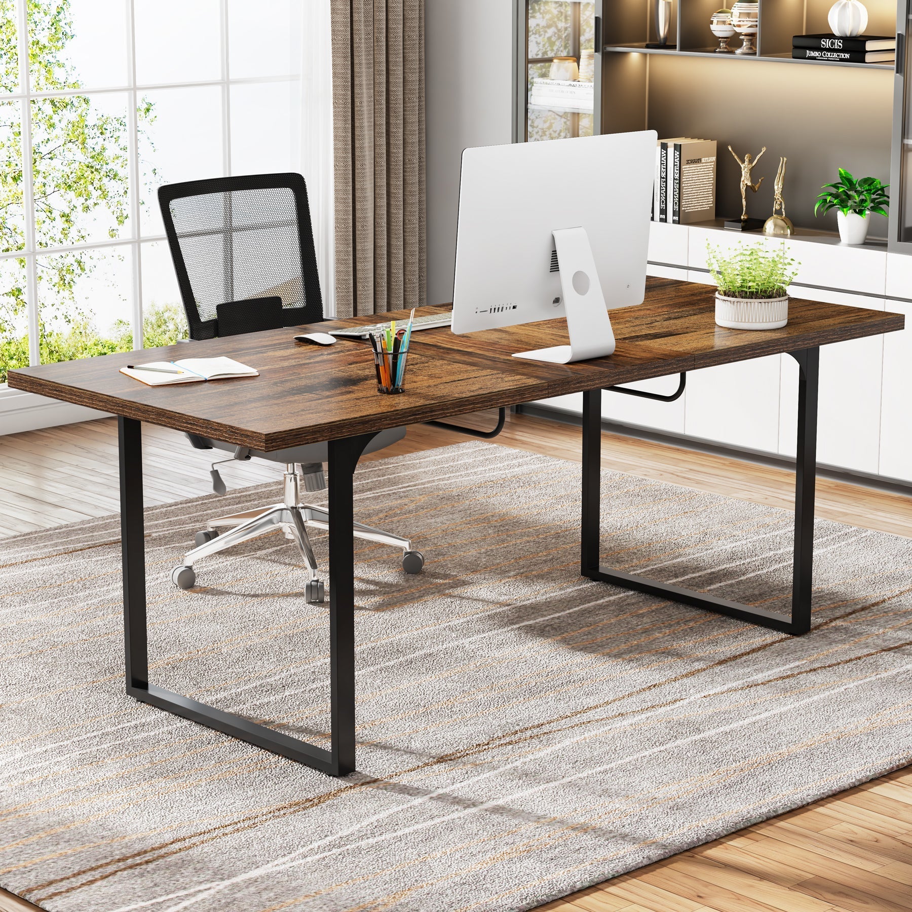 Extendable Executive Table, 63"-78" Computer Desk Office Desk - Image 6