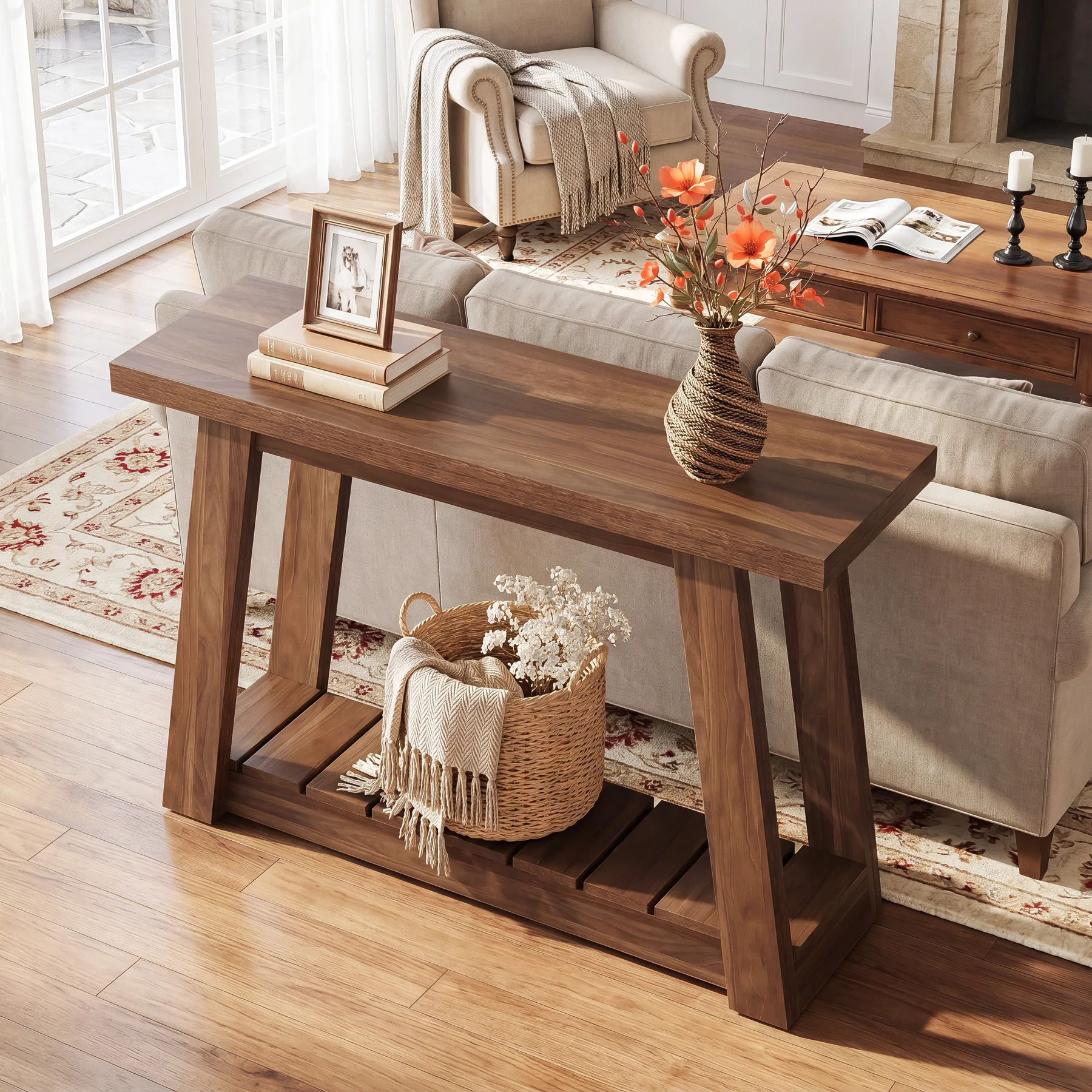 Tribesigns 41.3-Inch 2-Tier Wood Console Table, Narrow Entryway Storage Sofa Table with Open Shelves for Living Room and Hallway - Image 6