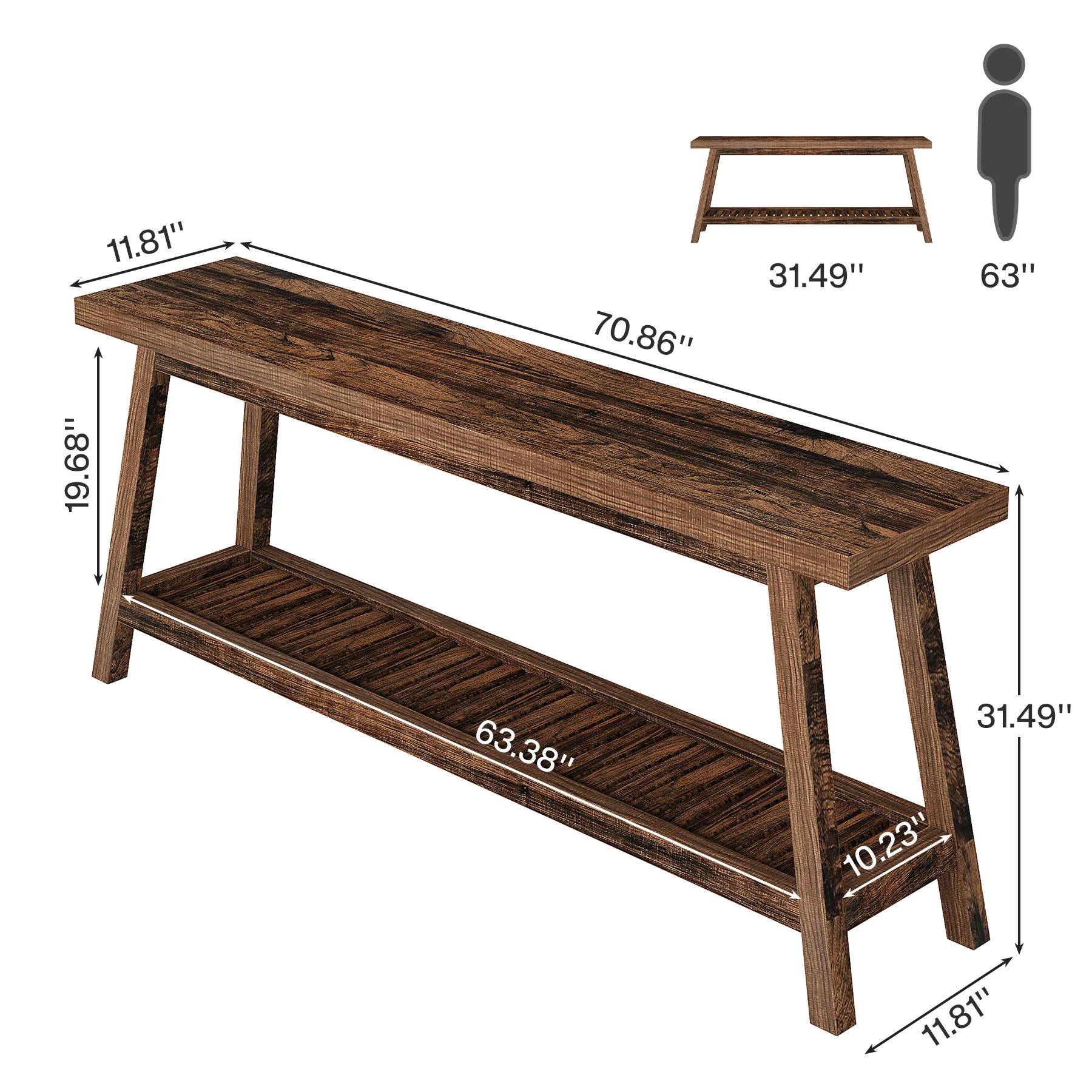 Tribesigns 70.9-Inch Console Table, Narrow 2-Tier Entryway Table with Storage Shelf for Hallway and Living Room - Image 8