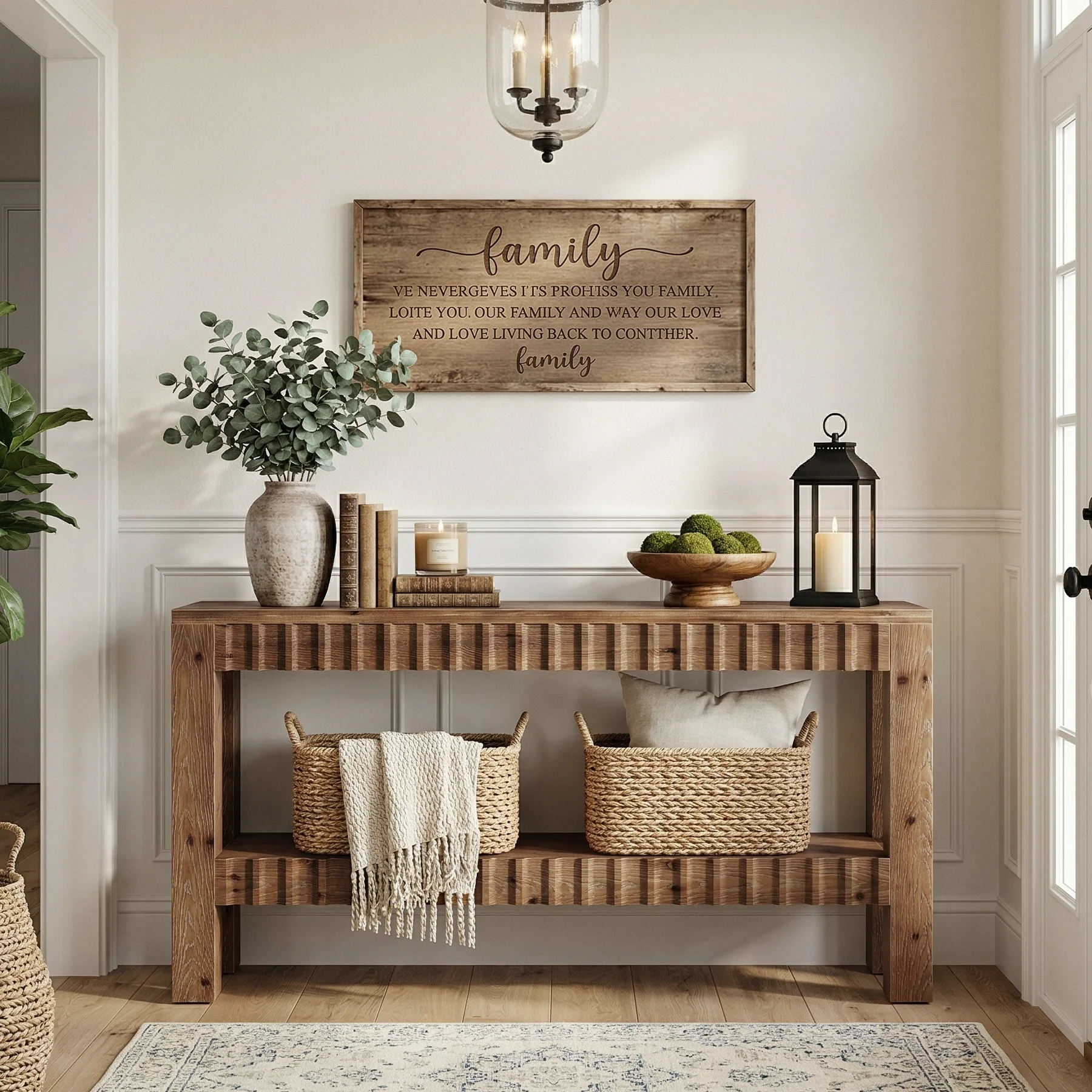 63" Console Table, Solid Wood Farmhouse Entryway Table with 2-Tier Storage - Image 4