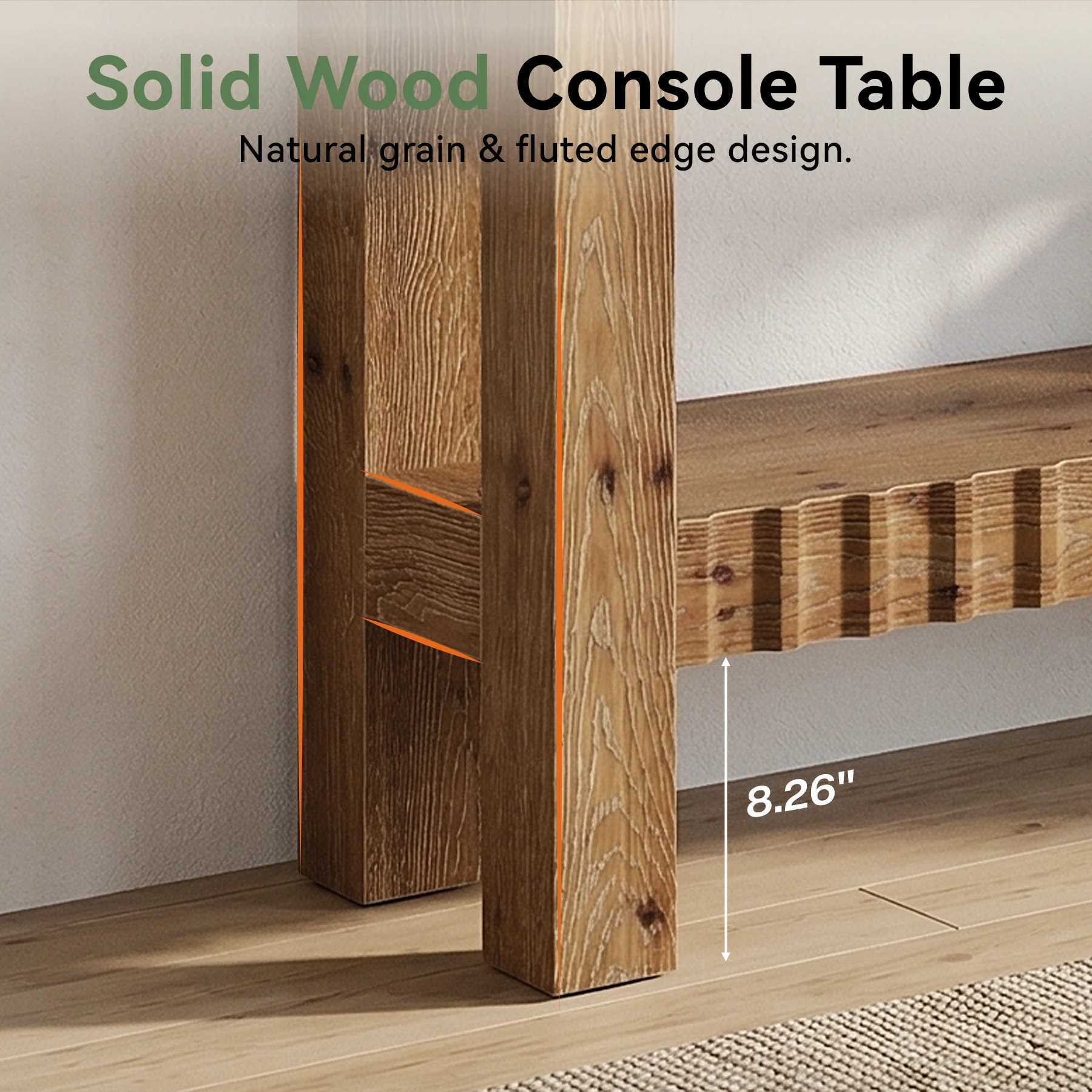 63" Console Table, Solid Wood Farmhouse Entryway Table with 2-Tier Storage - Image 9