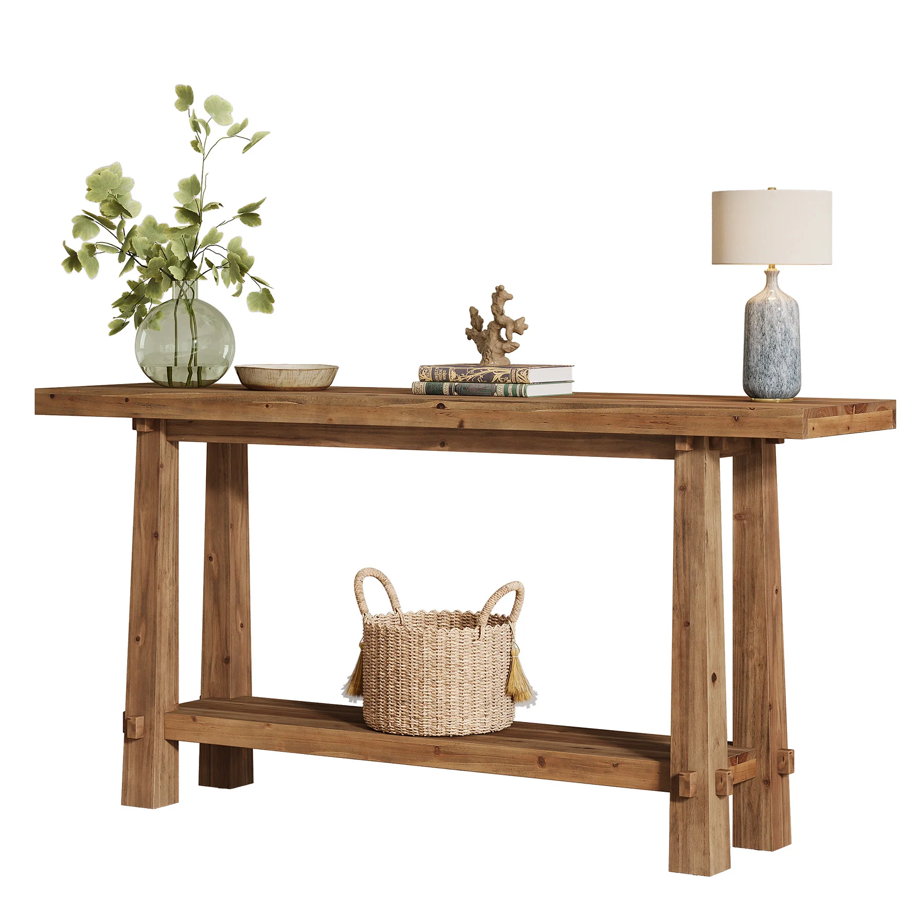 Tribesigns 63" Console Table, Farmhouse Solid Wood Entryway Sofa Table with 2-Tier Storage - Image 13