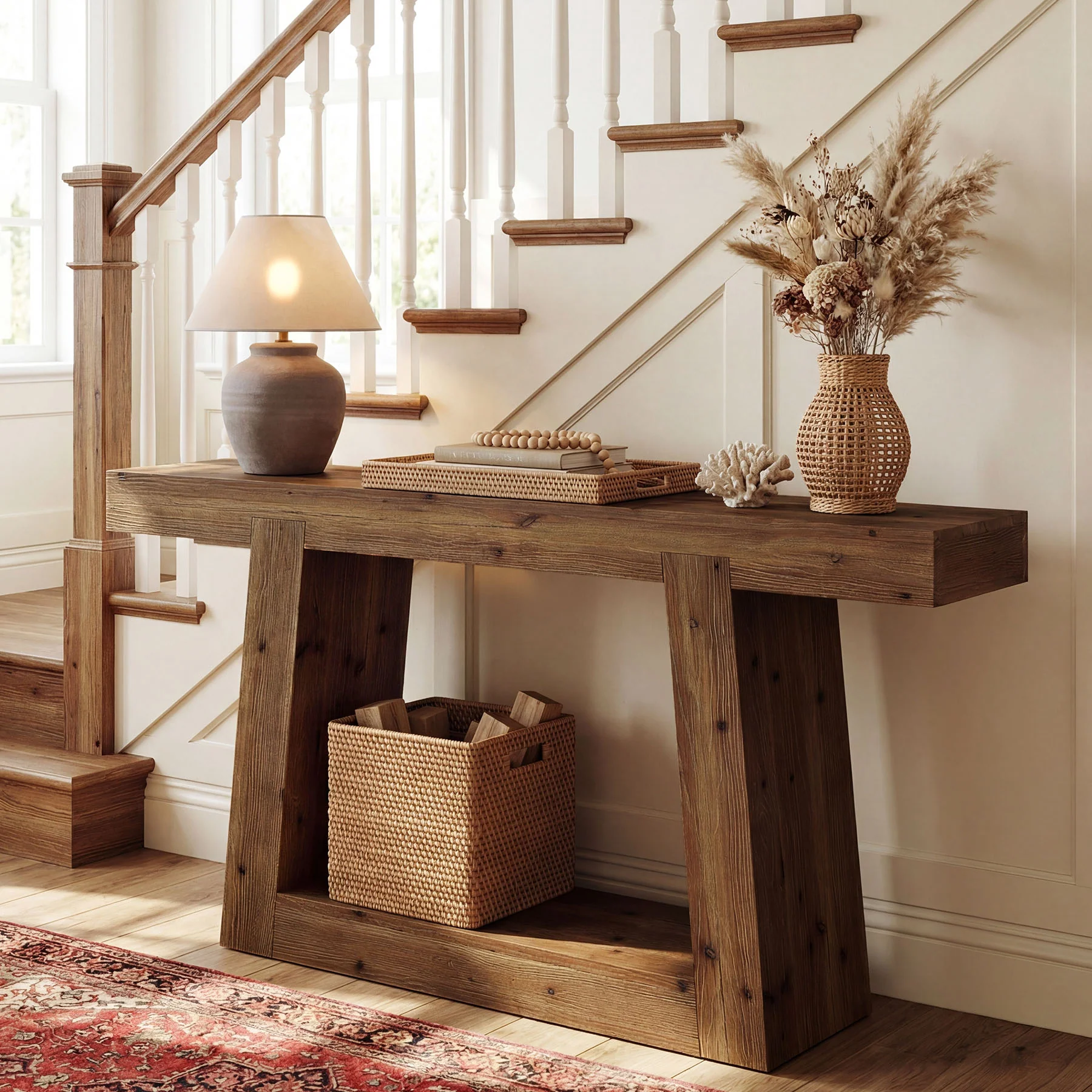 55-Inch Solid Wood Console Table, Farmhouse Narrow Sofa Table with Storage for Entryway, Hallway, Living Room - Image 5