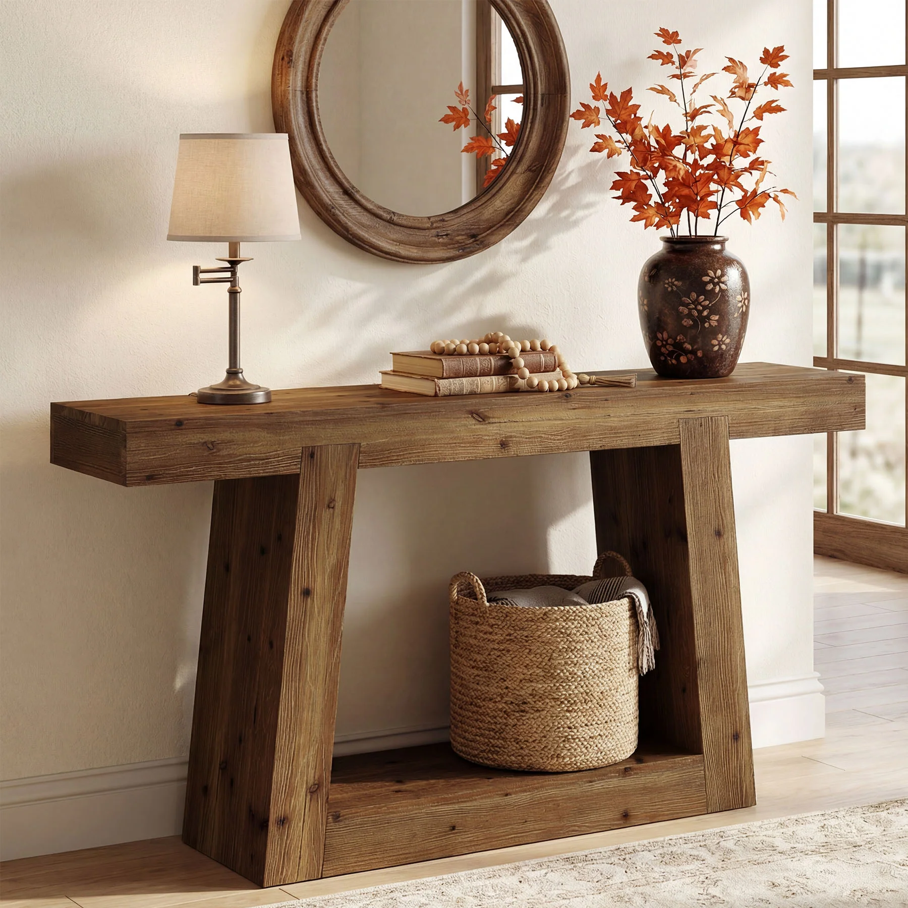 55-Inch Solid Wood Console Table, Farmhouse Narrow Sofa Table with Storage for Entryway, Hallway, Living Room - Image 7