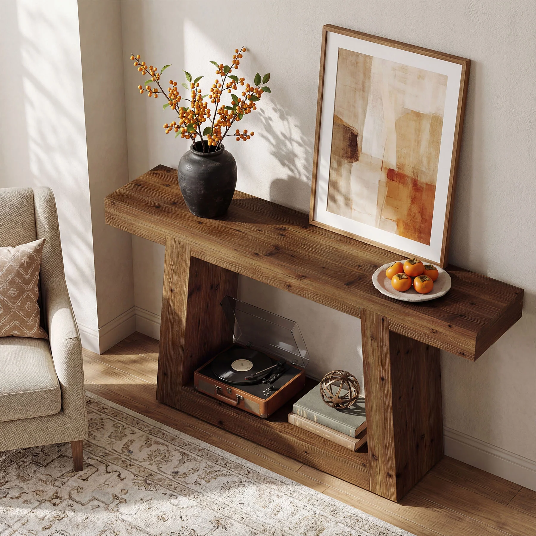 55-Inch Solid Wood Console Table, Farmhouse Narrow Sofa Table with Storage for Entryway, Hallway, Living Room - Image 8