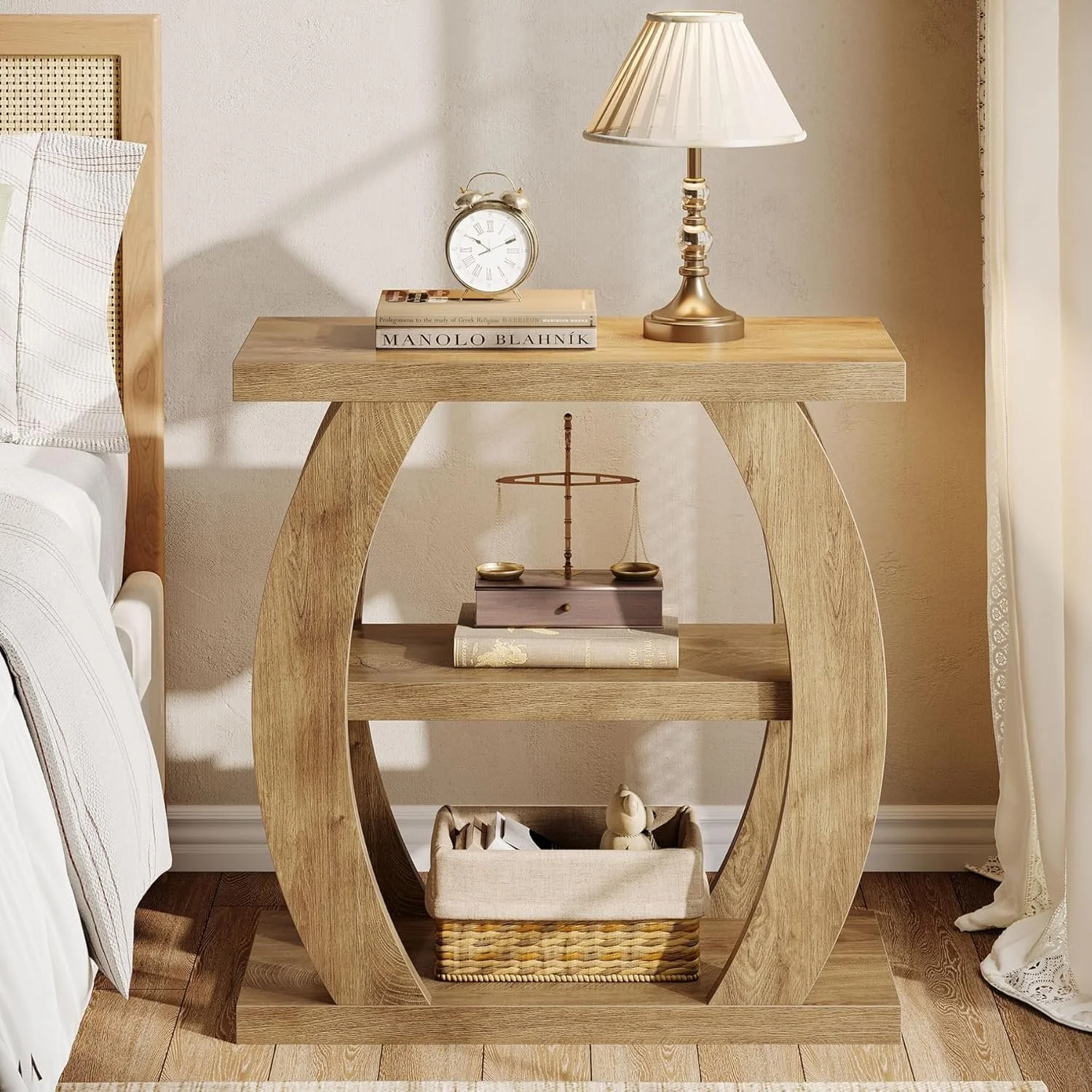 Farmhouse Geometric Side Table, Three-Tier Narrow Storage for Small Spaces - Image 3