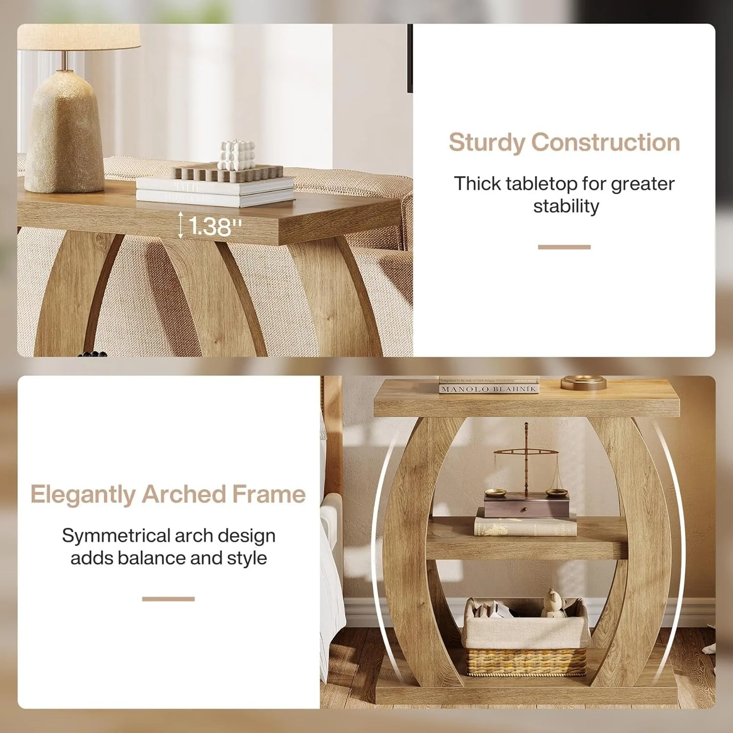 Farmhouse Geometric Side Table, Three-Tier Narrow Storage for Small Spaces - Image 7