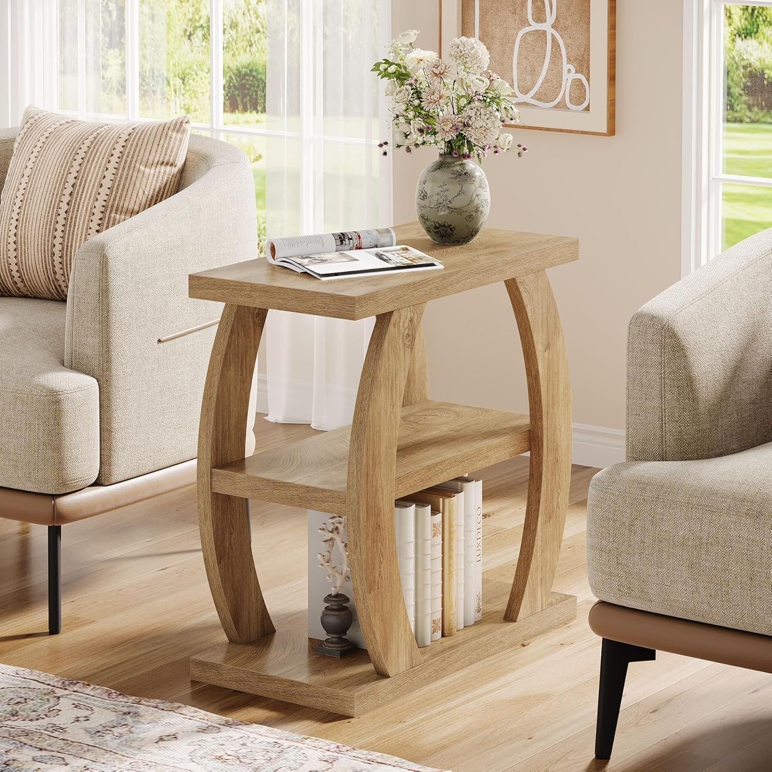 Farmhouse Geometric Side Table, Three-Tier Narrow Storage for Small Spaces - Image 8