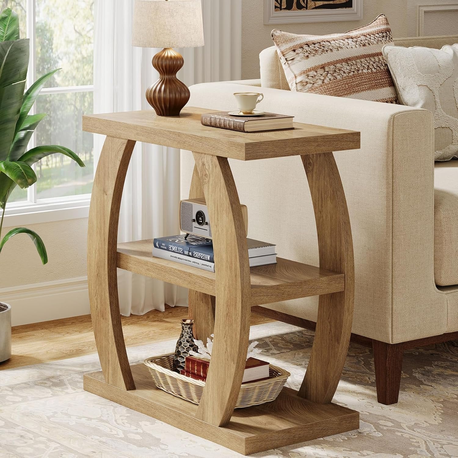 Farmhouse Geometric Side Table, Three-Tier Narrow Storage for Small Spaces - Image 9