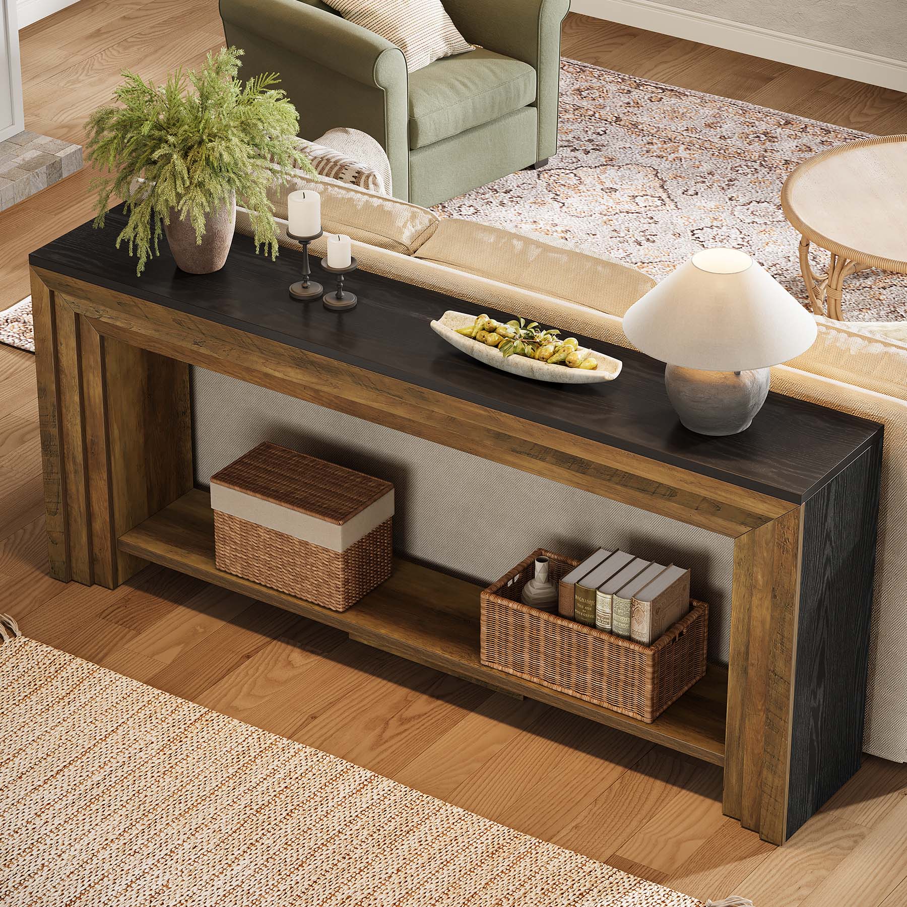 70.9-Inch Farmhouse Narrow Console Table with Storage, Wooden Sofa Table for Entryway - Image 11