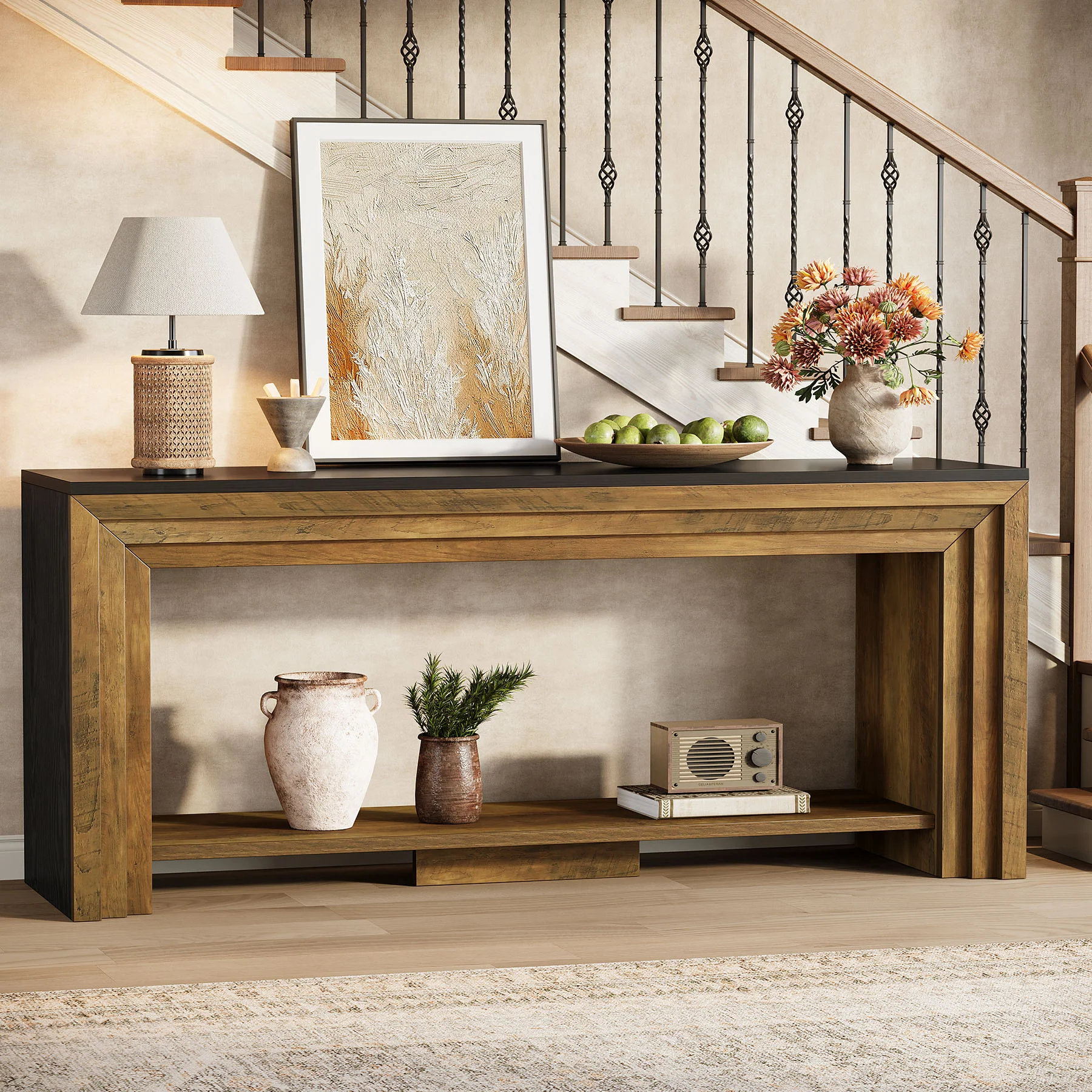 70.9-Inch Farmhouse Narrow Console Table with Storage, Wooden Sofa Table for Entryway - Image 6