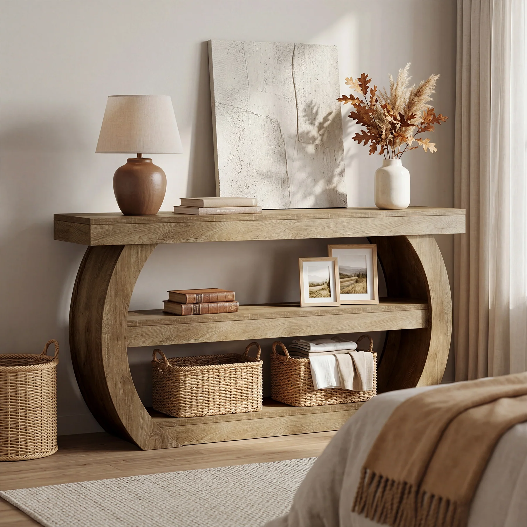 63" Farmhouse Console Table with 3-Tier Storage, Long Wooden Sofa Table for Entryway and Living Room - Image 5
