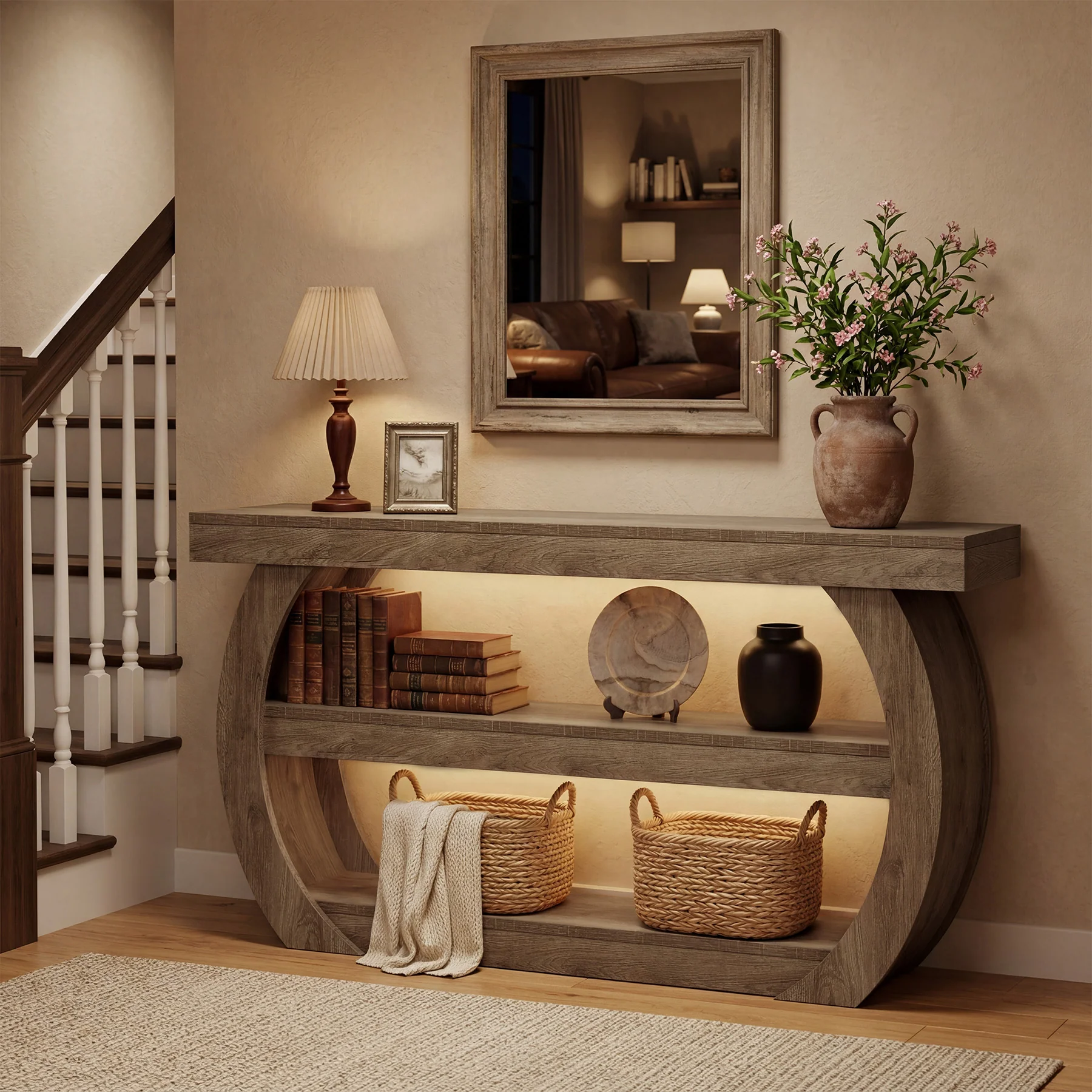 63" Farmhouse Console Table with 3-Tier Storage, Long Wooden Sofa Table for Entryway and Living Room - Image 6